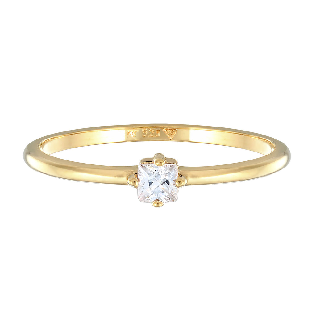 Gold Cincin Perhiasan Perak 925 Wanita Solitaire Classic Zirconia Gold Plated