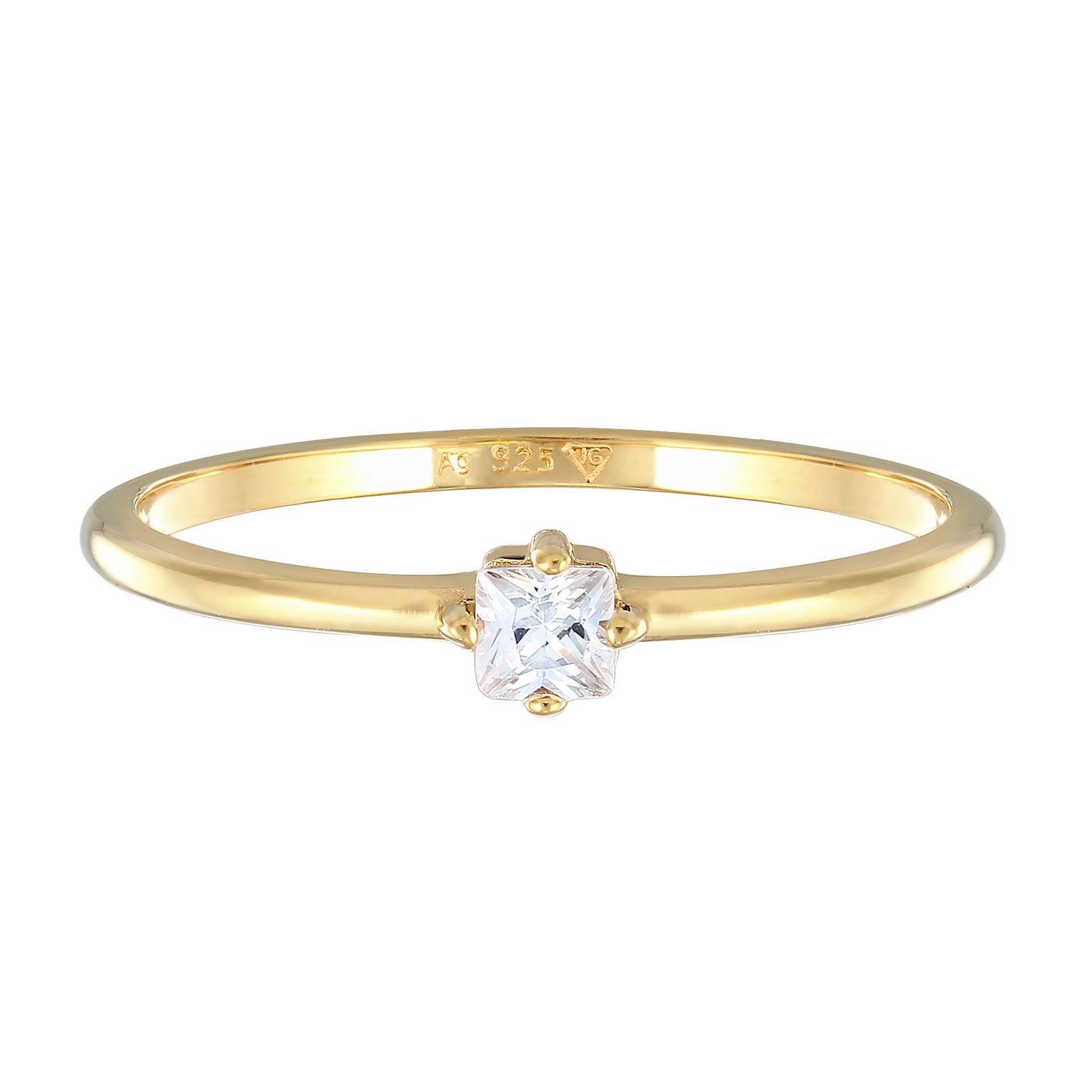 Gold Cincin Perhiasan Perak 925 Wanita Solitaire Classic Zirconia Gold Plated