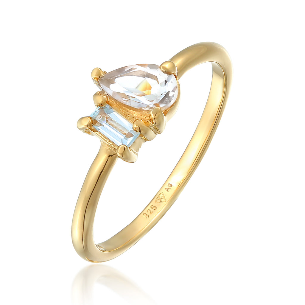 Ring Drop Topaz Gemstone 925 Sterling Silver Gold Plated