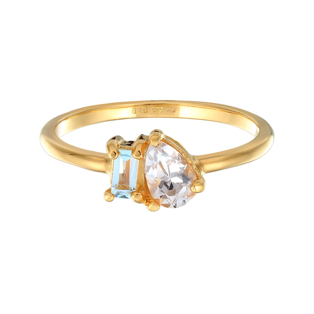 Cincin perak 925 lapis emas dengan drop topaz gemstone elegan Elli Jewelry