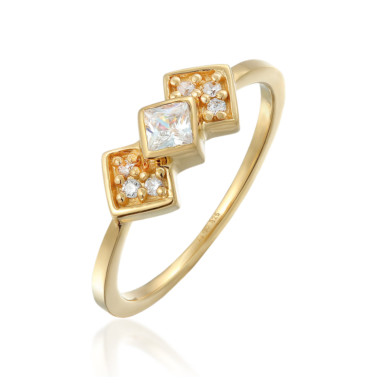 Vintage Zirconia Ring 925 Silver Gold Plated