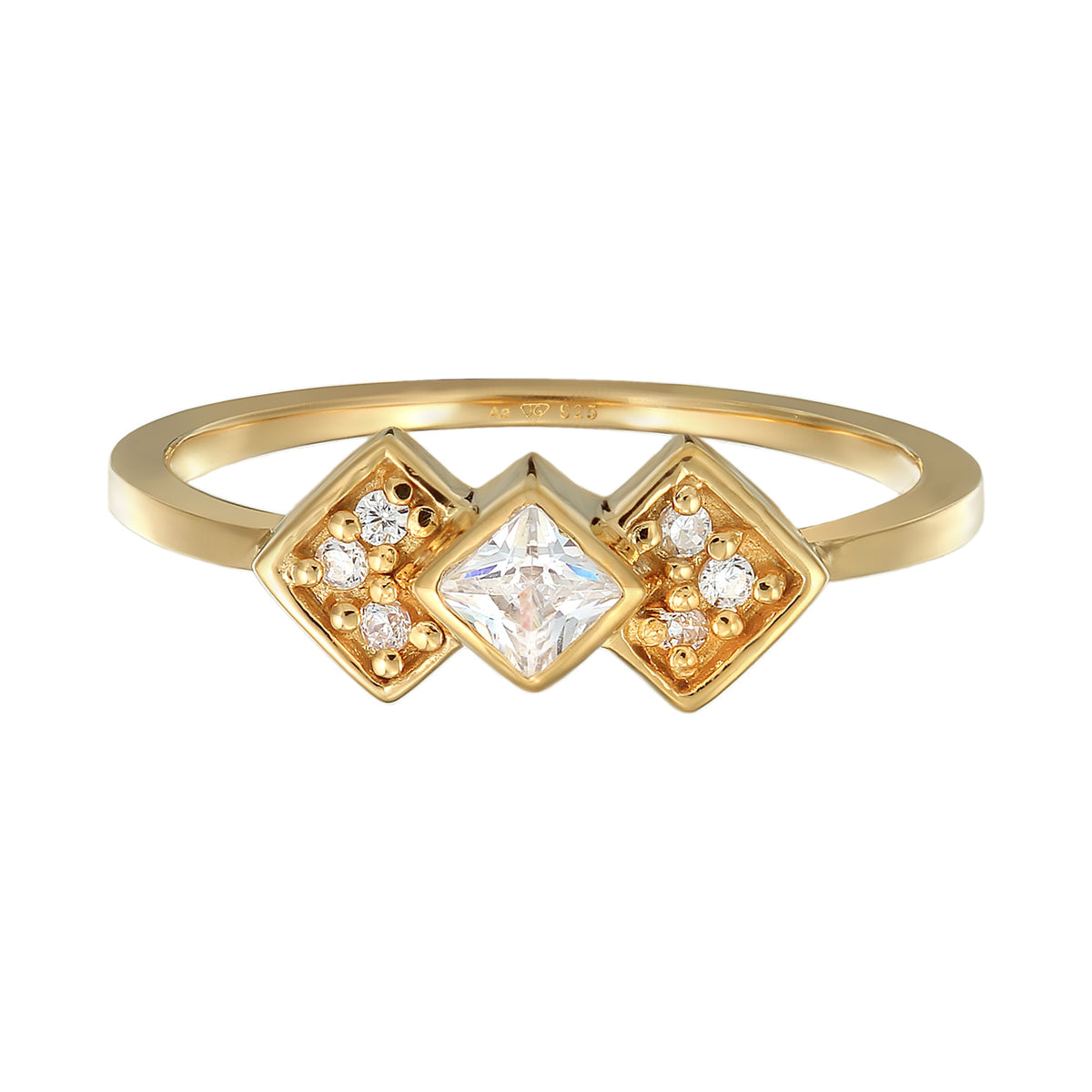Vintage Zirconia Ring 925 Silver Gold Plated