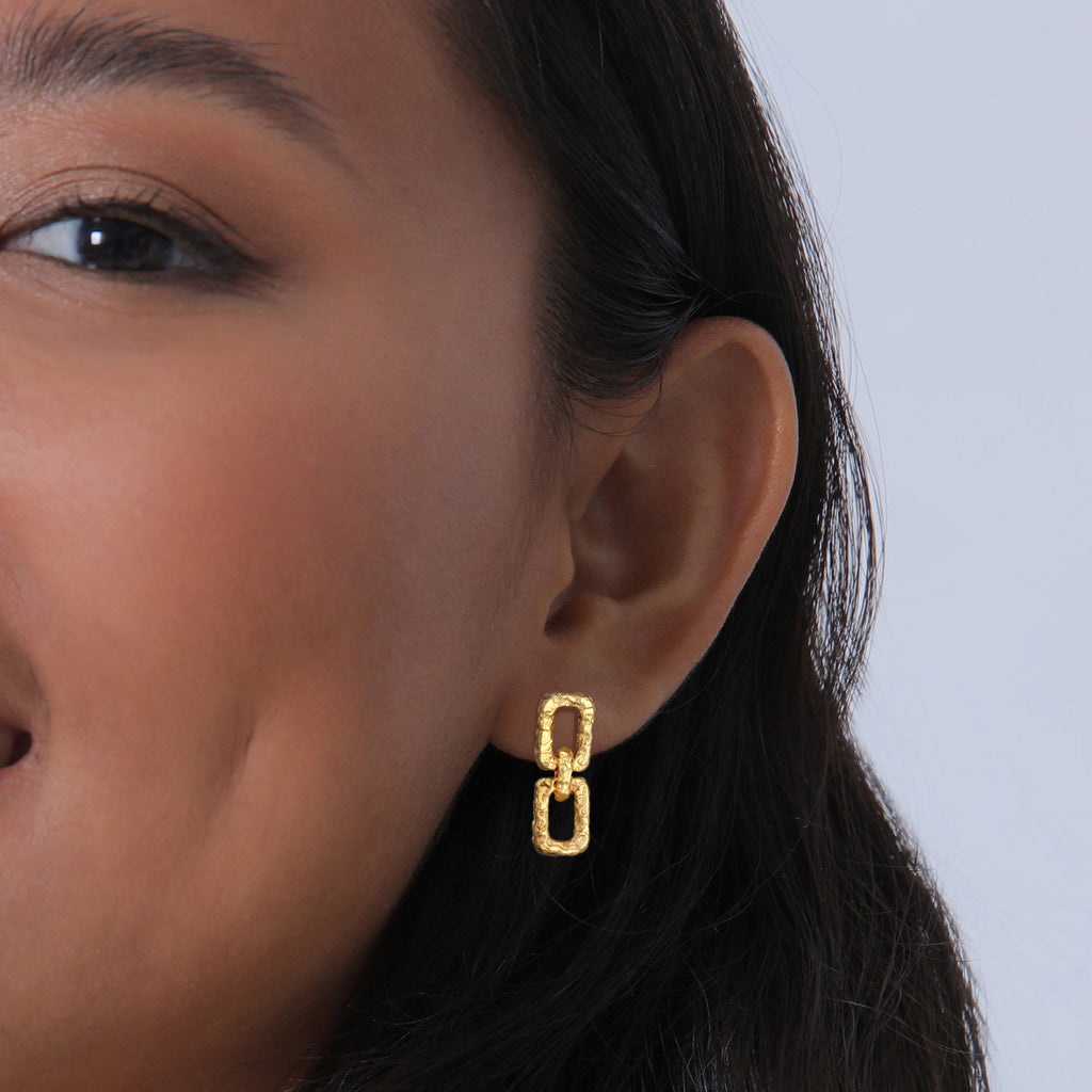Gold Anting Perhiasan Perak 925 Wanita Ear Hanger Geo Vintage Organic Gold Plated