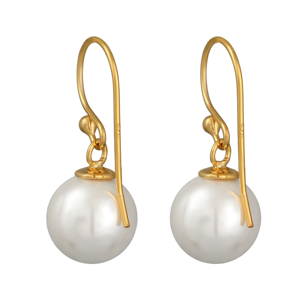 Gold Perhiasan Wanita Perak Asli - Silver Anting Ear Hanger Classic Shell Core Pearl Lapis Emas