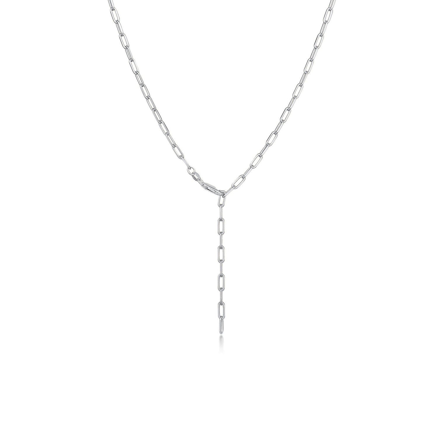 Silver Perhiasan Wanita Perak Asli - Silver Kalung  Y-Chain Links Oval Coarse Timeless