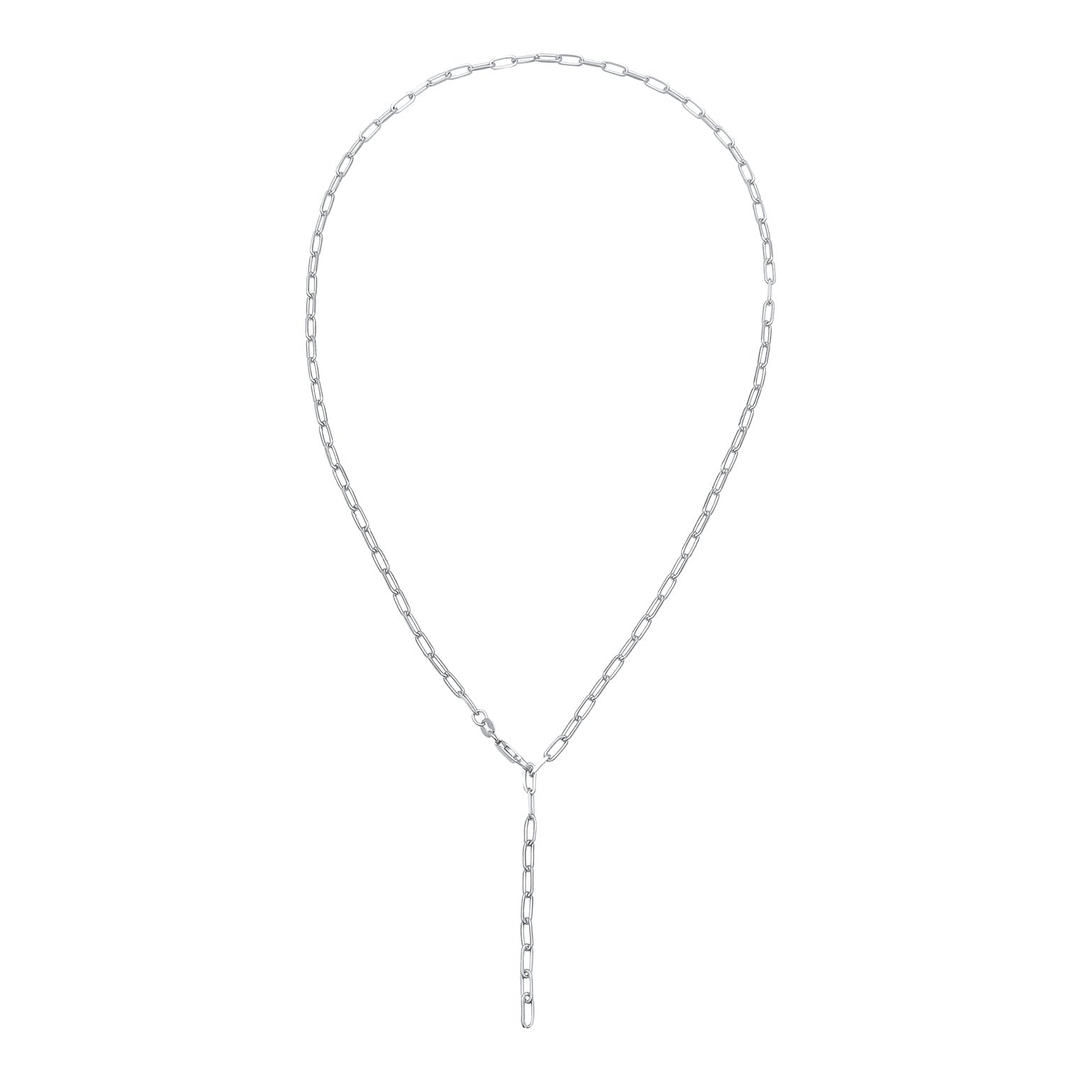 Silver Perhiasan Wanita Perak Asli - Silver Kalung  Y-Chain Links Oval Coarse Timeless