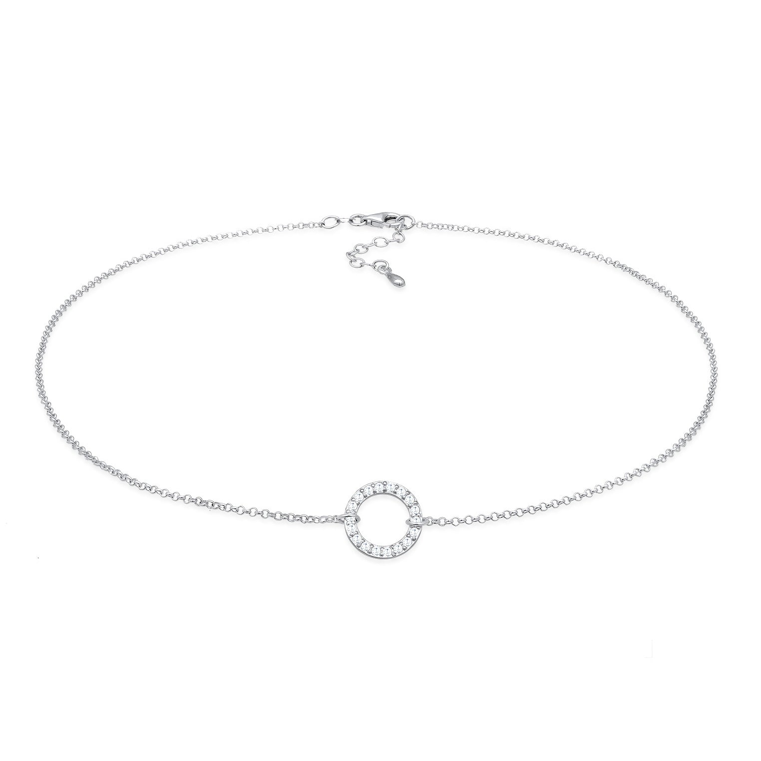 Silver Perhiasan Wanita Perak Asli - Silver Kalung Choker Circle Zirconia