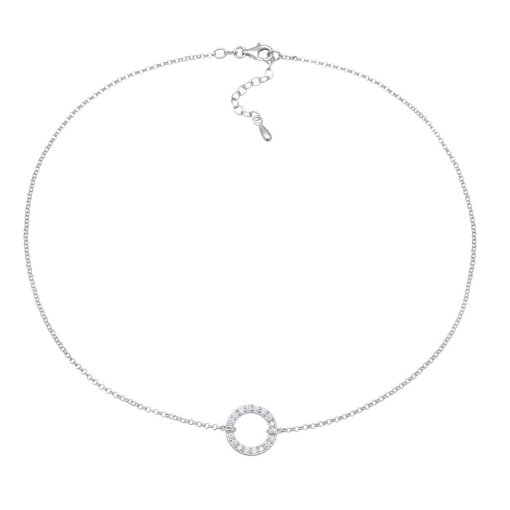 Silver Perhiasan Wanita Perak Asli - Silver Kalung Choker Circle Zirconia