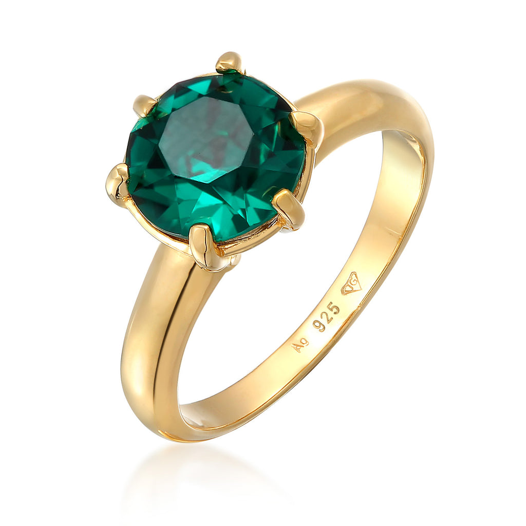 Cincin perak 925 lapis emas dengan green crystal elegan Elli Jewelry