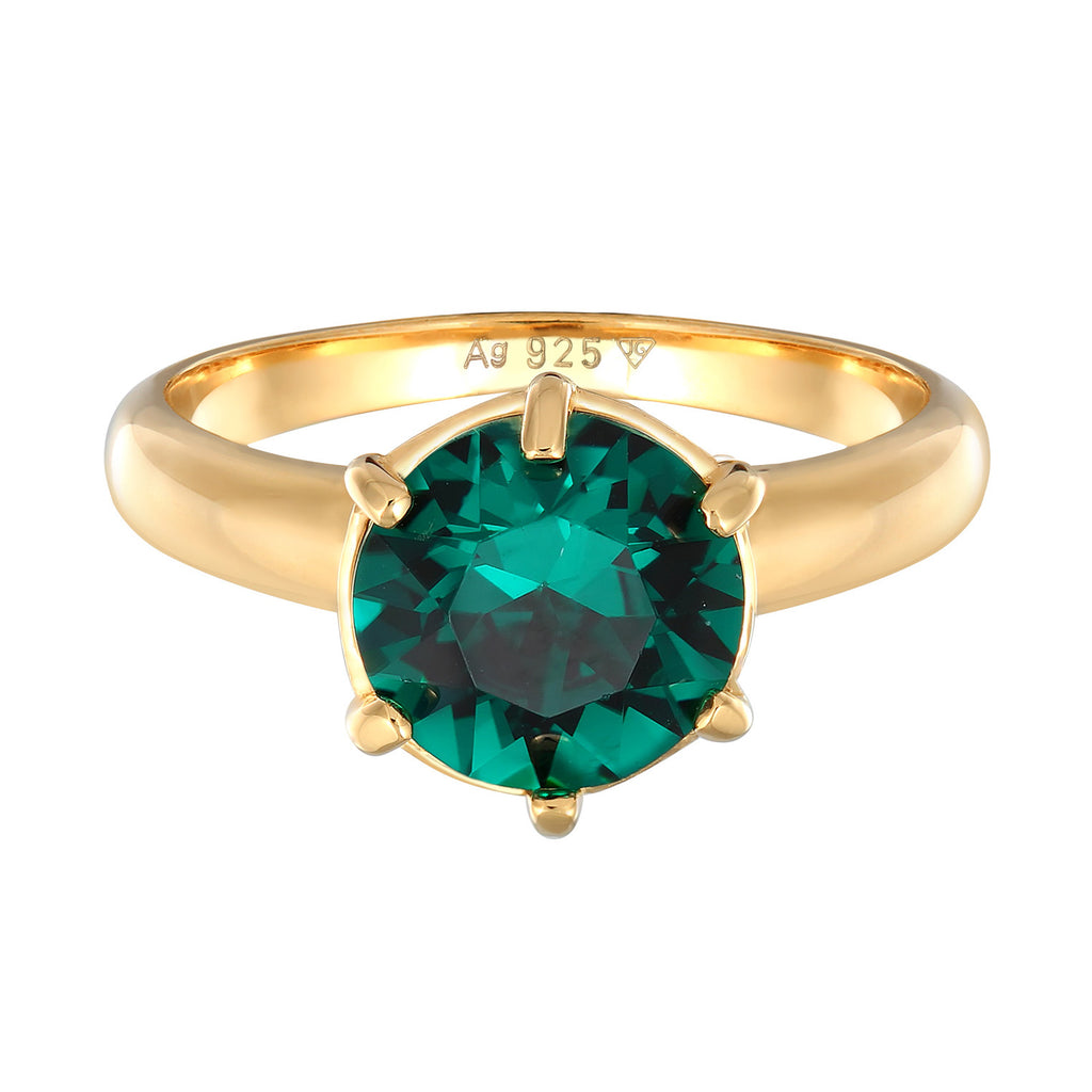 Cincin perak 925 lapis emas dengan green crystal elegan Elli Jewelry