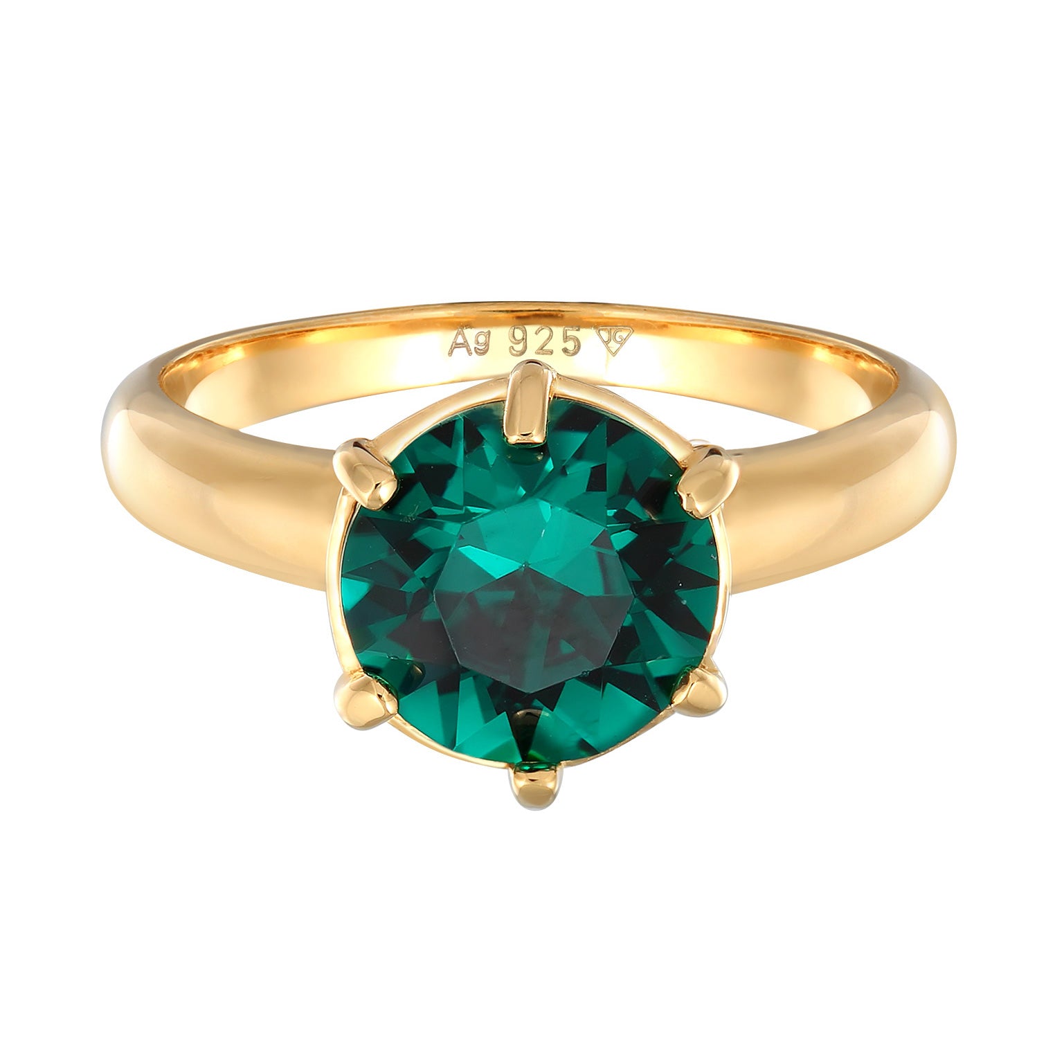 Cincin perak 925 lapis emas dengan green crystal elegan Elli Jewelry