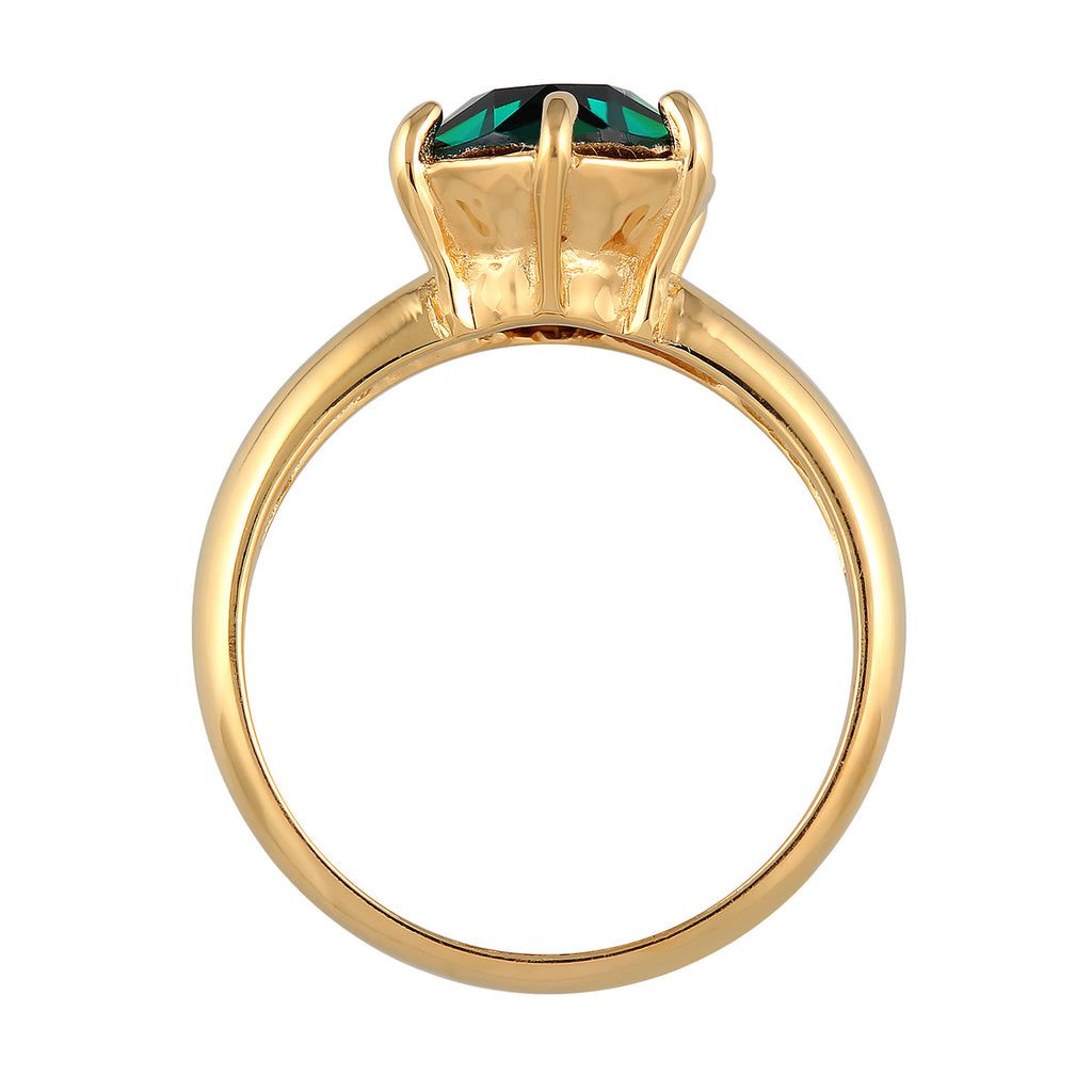 Gold Cincin Perhiasan Perak 925 Wanita Solitaire Elegant Crystal Green Gold Plated