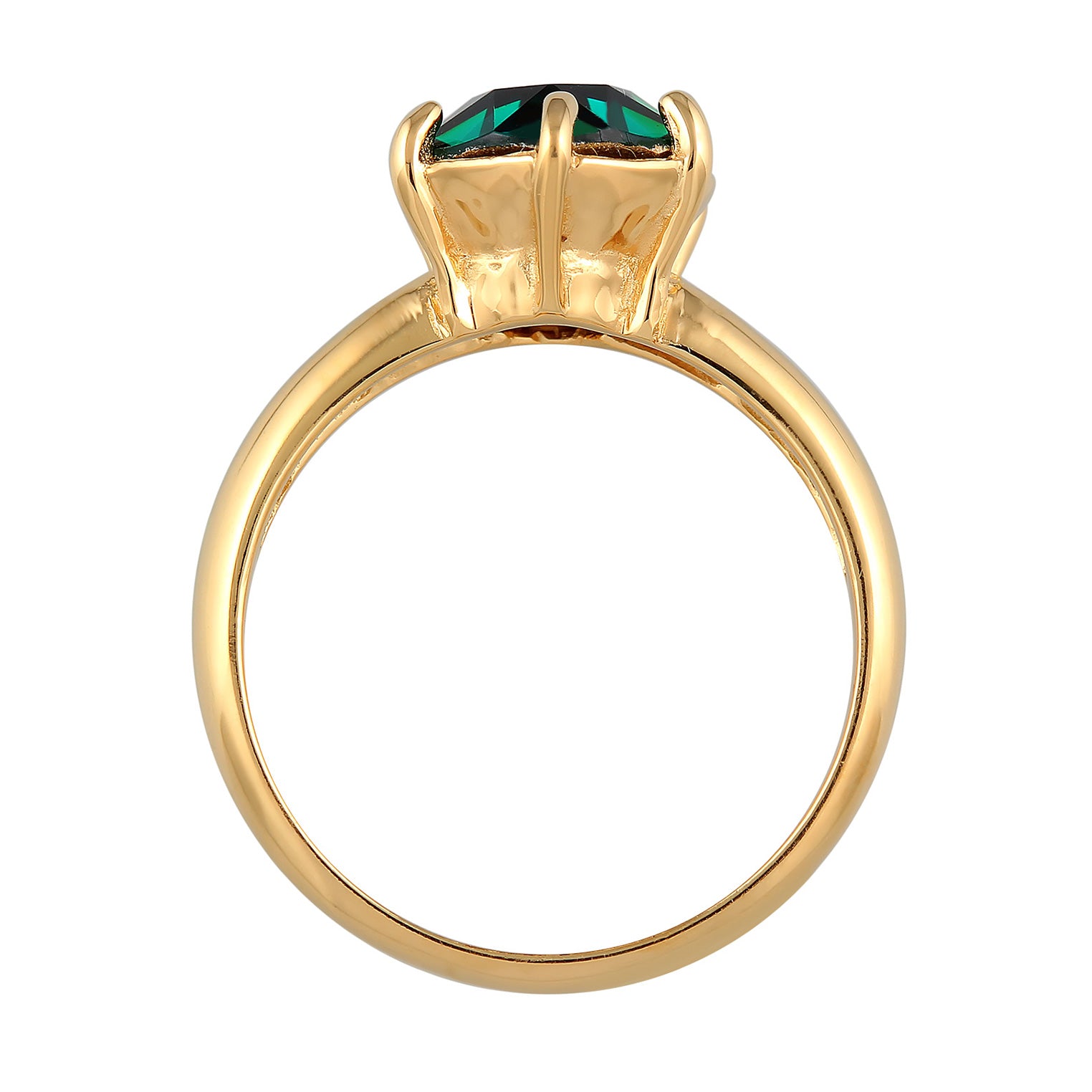 Gold Cincin Perhiasan Perak 925 Wanita Solitaire Elegant Crystal Green Gold Plated