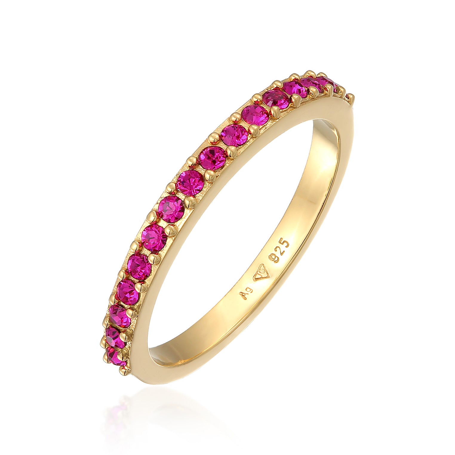 Pink Perhiasan Wanita Perak Asli - Silver Cincin Band Memoire Crystals Pink Lapis Emas
