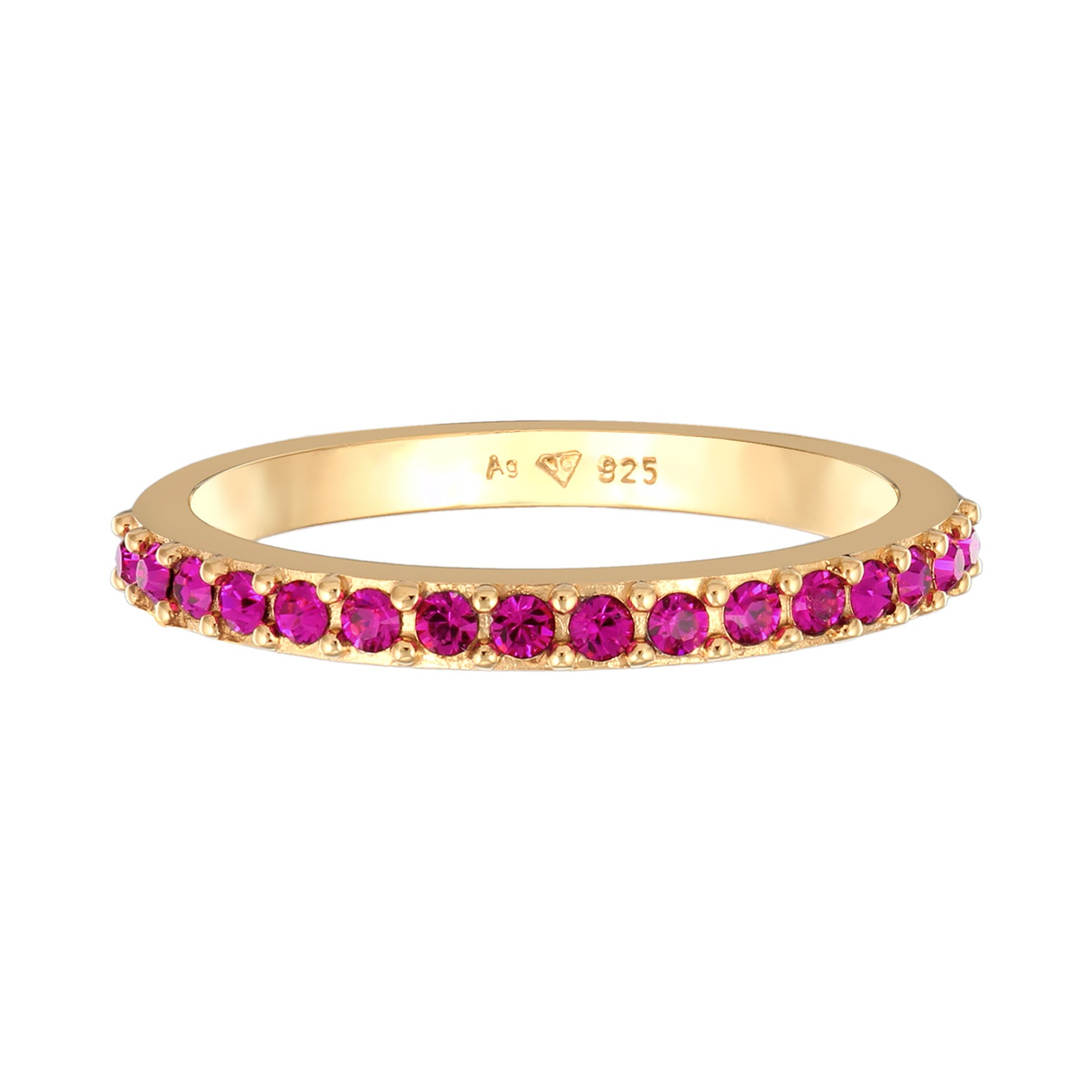 Pink Perhiasan Wanita Perak Asli - Silver Cincin Band Memoire Crystals Pink Lapis Emas
