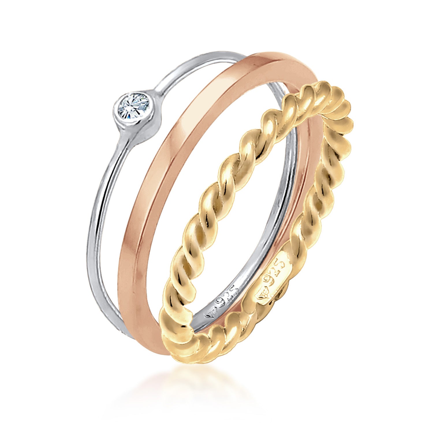 Cincin perak 925 dengan 3 set 3 warna dan kristal elegan Elli Jewelry