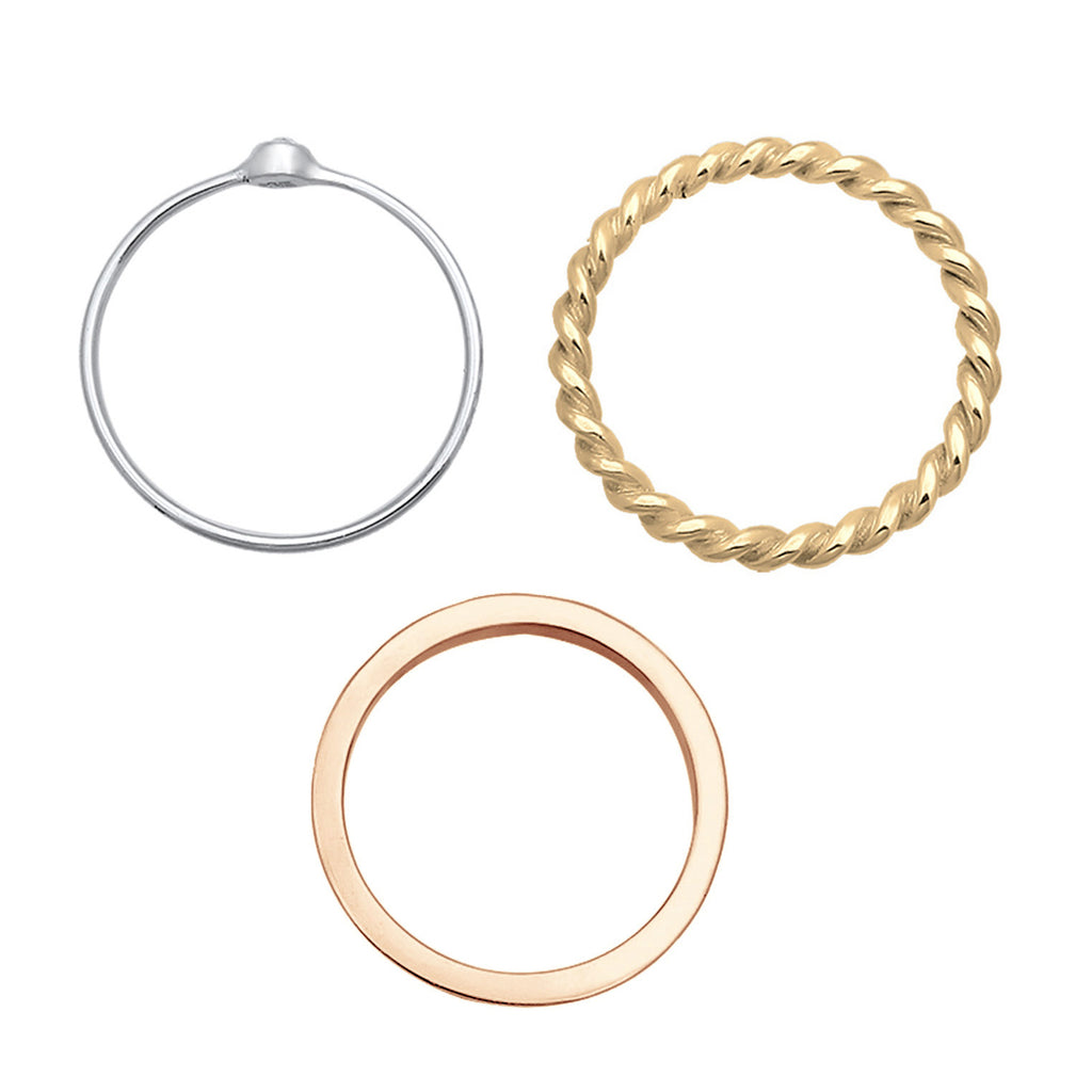 Bicolor Cincin Perhiasan Perak 925 Wanita Solitaire Set Crystal Tricolor