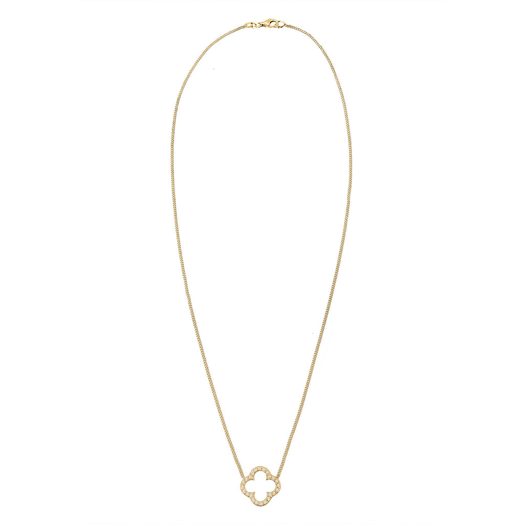 Gold Perhiasan Wanita Perak Asli - Silver Kalung Cloverleaf Pendant Elegant Luck Zirconia Crystals Lapis Emas