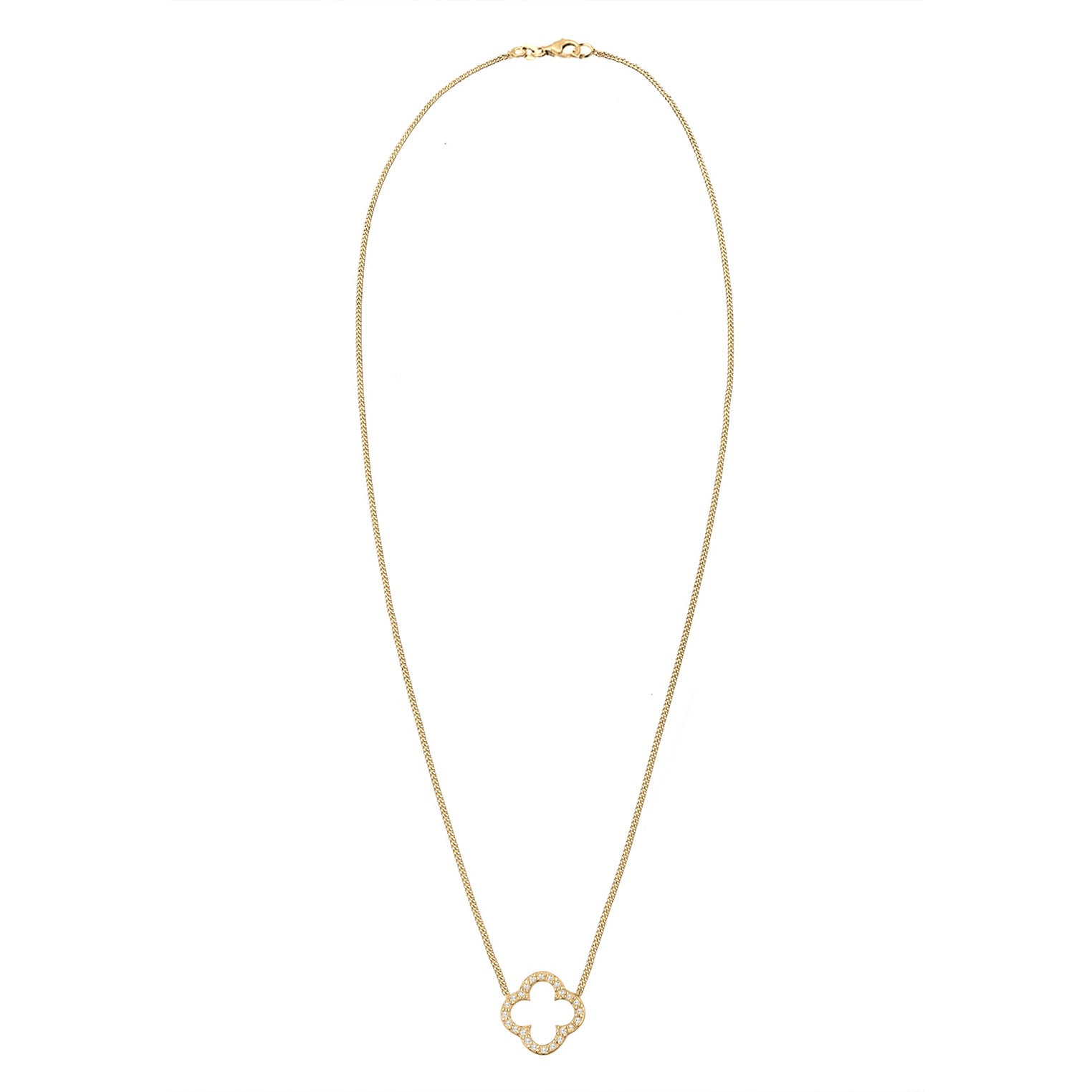 Gold Perhiasan Wanita Perak Asli - Silver Kalung Cloverleaf Pendant Elegant Luck Zirconia Crystals Lapis Emas