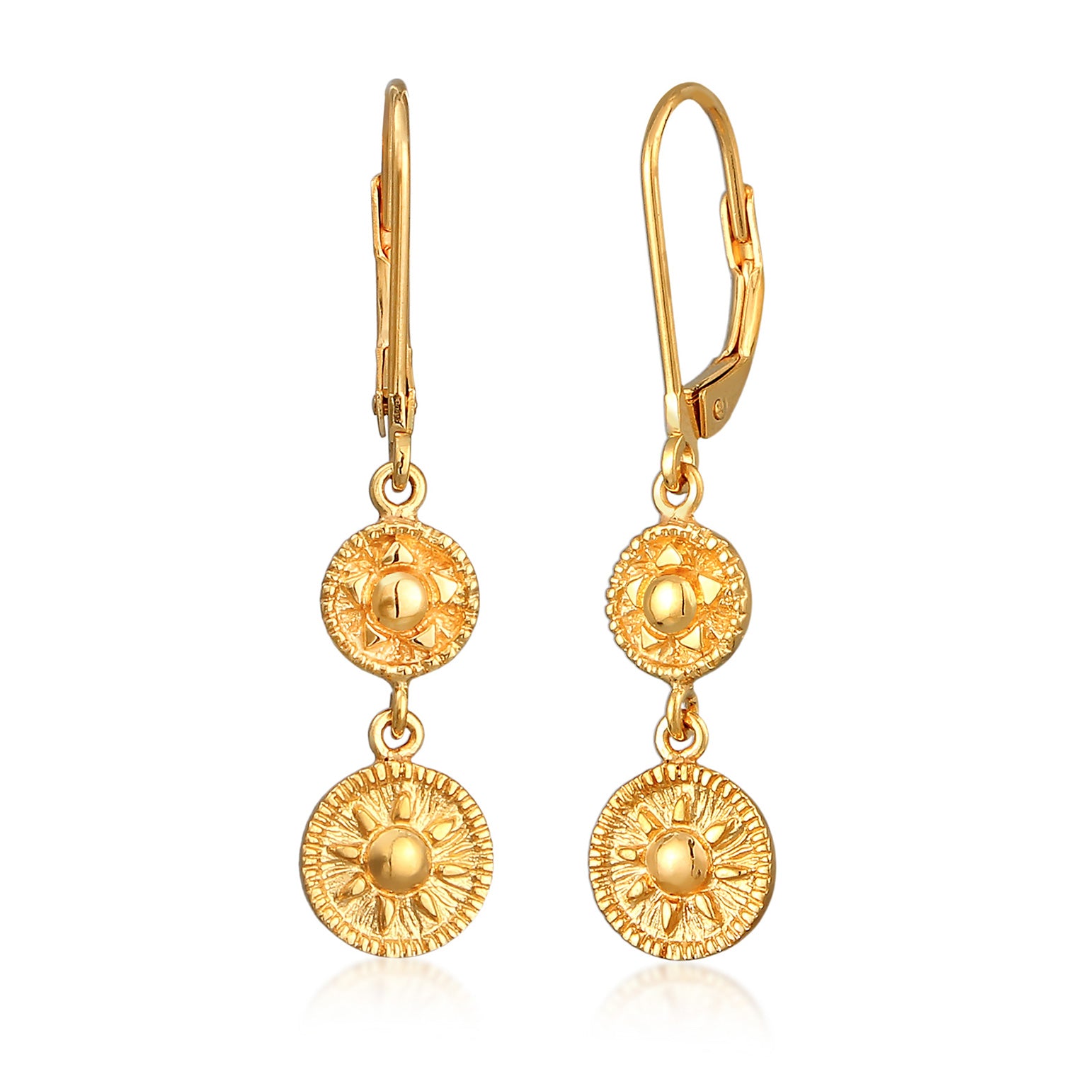 Gold Perhiasan Wanita Perak Asli - Silver Anting Ear Hanger Coin Sun Ancient Lapis Emas