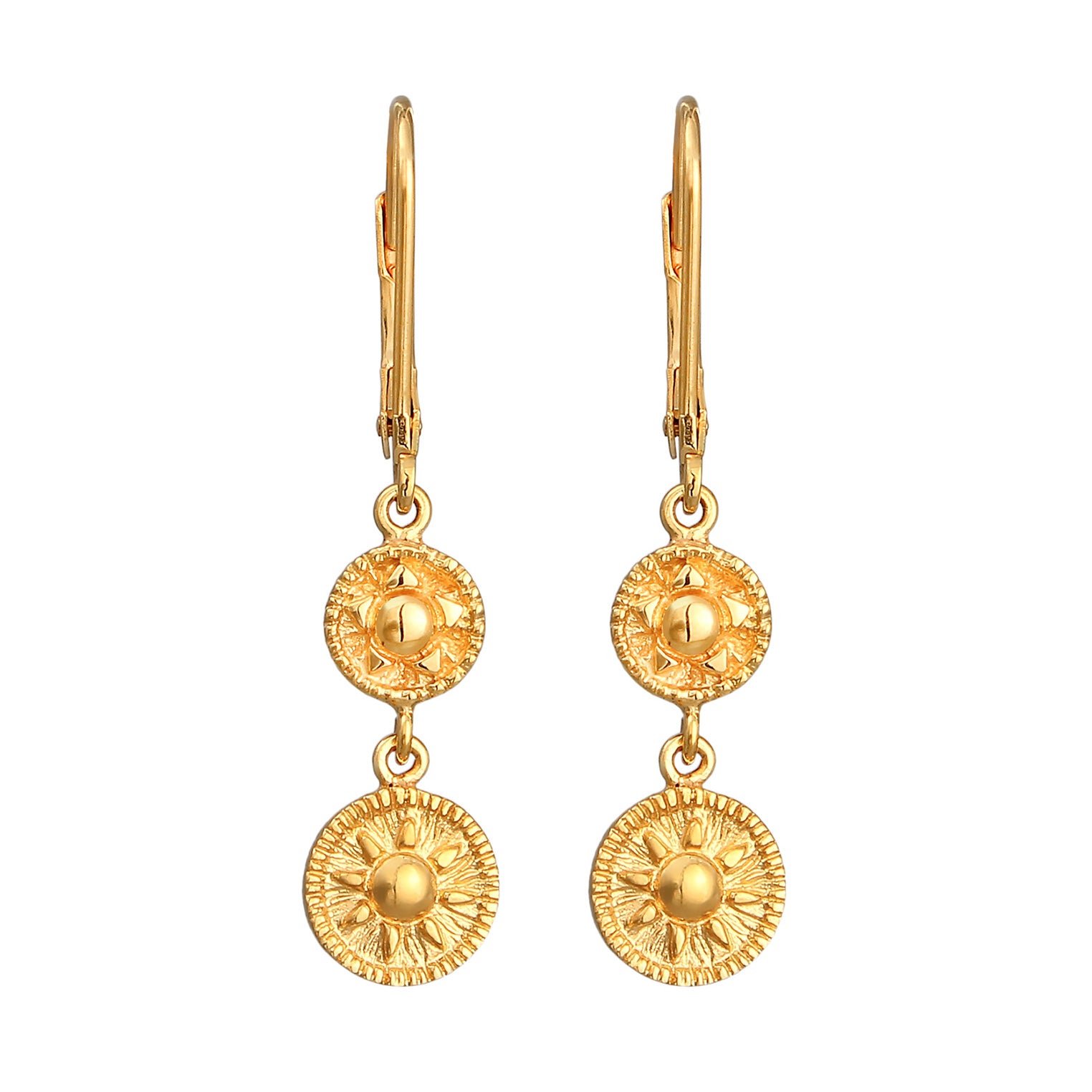 Gold Perhiasan Wanita Perak Asli - Silver Anting Ear Hanger Coin Sun Ancient Lapis Emas