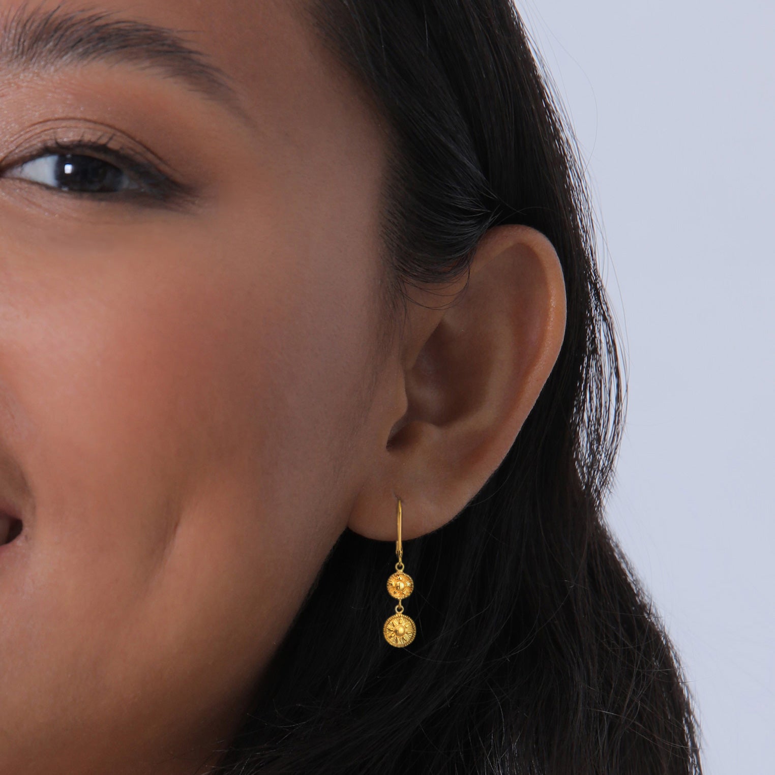 Gold Perhiasan Wanita Perak Asli - Silver Anting Ear Hanger Coin Sun Ancient Lapis Emas