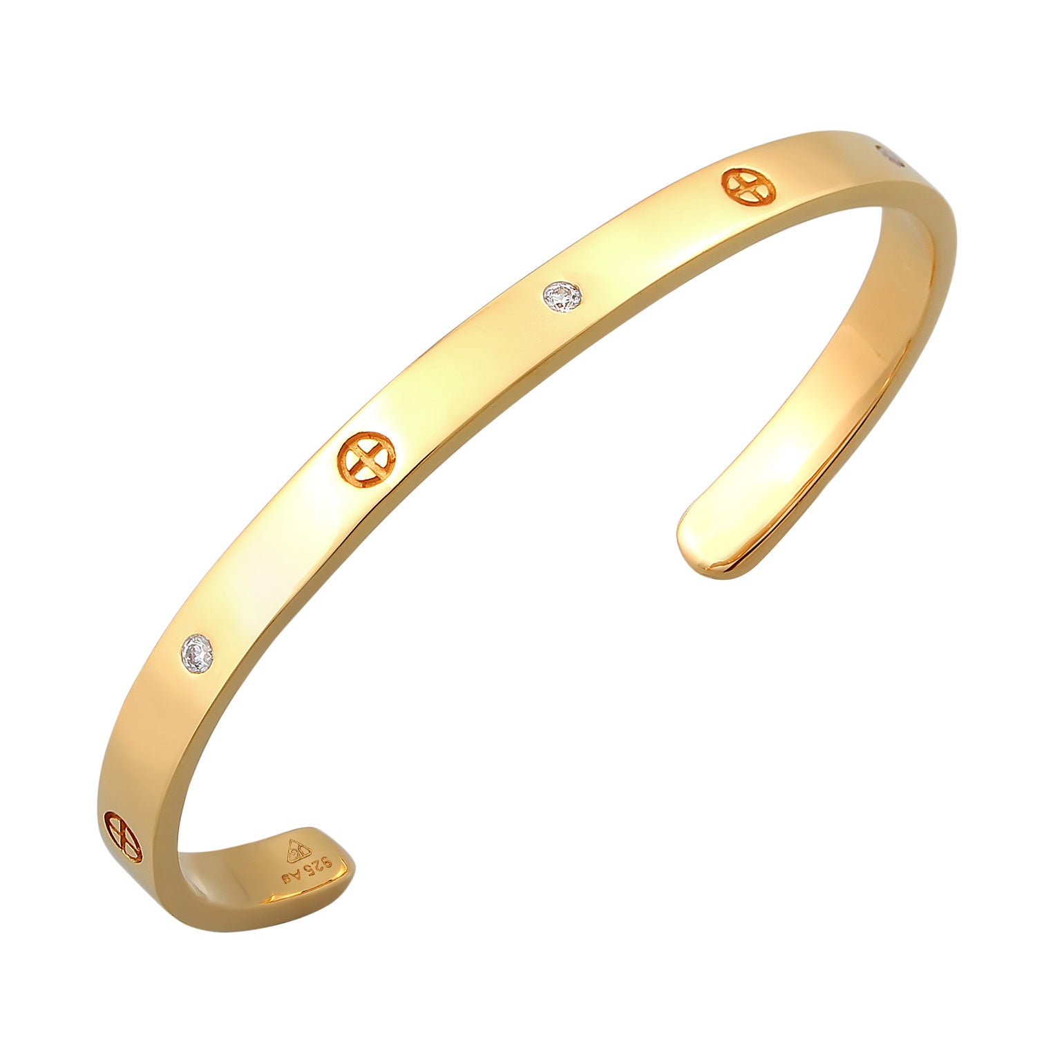 Gold Perhiasan Wanita Perak Asli - Silver Gelang Bangle Geo Cross Minimal Zirconia Crystals Lapis Emas