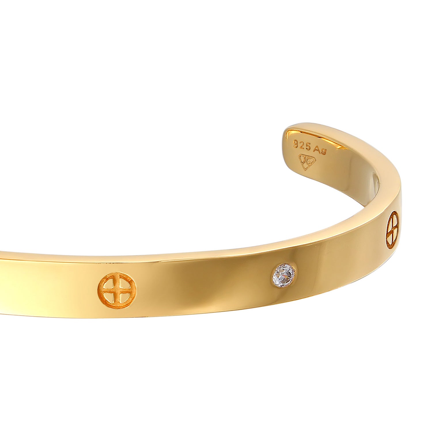 Gold Perhiasan Wanita Perak Asli - Silver Gelang Bangle Geo Cross Minimal Zirconia Crystals Lapis Emas
