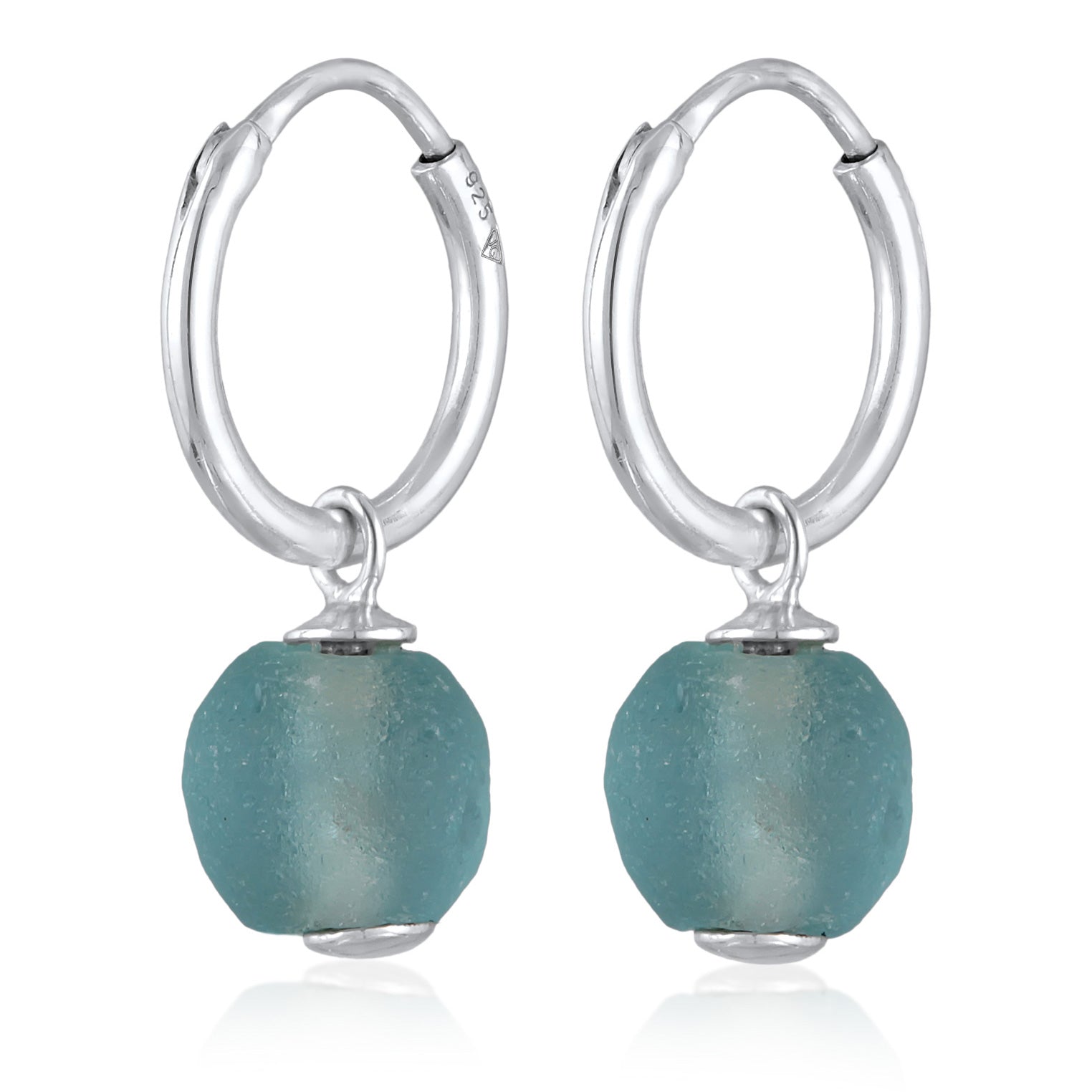Silver Perhiasan Wanita Perak Asli - Silver Anting Creoles Pendant Bead Recycled Glass