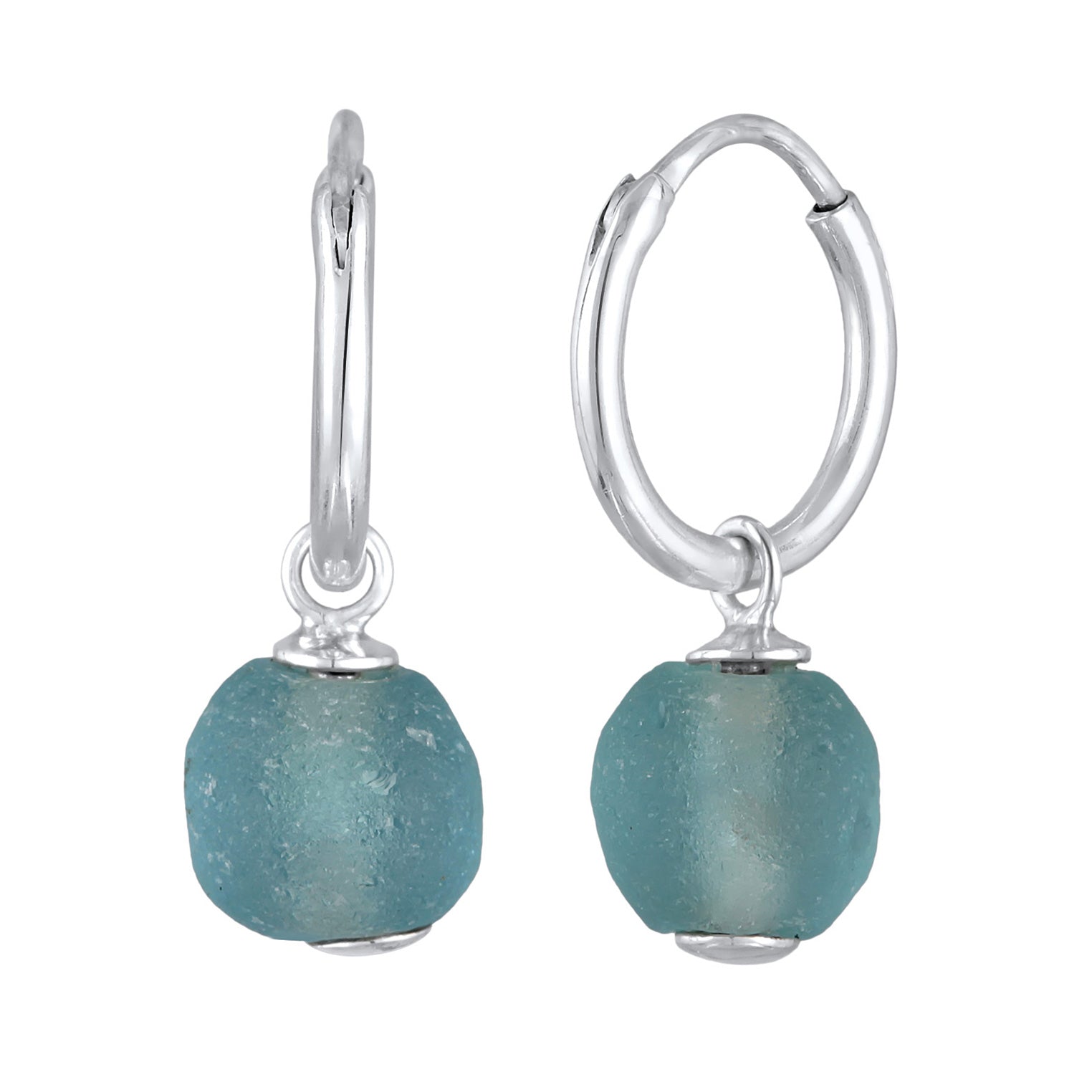 Silver Perhiasan Wanita Perak Asli - Silver Anting Creoles Pendant Bead Recycled Glass