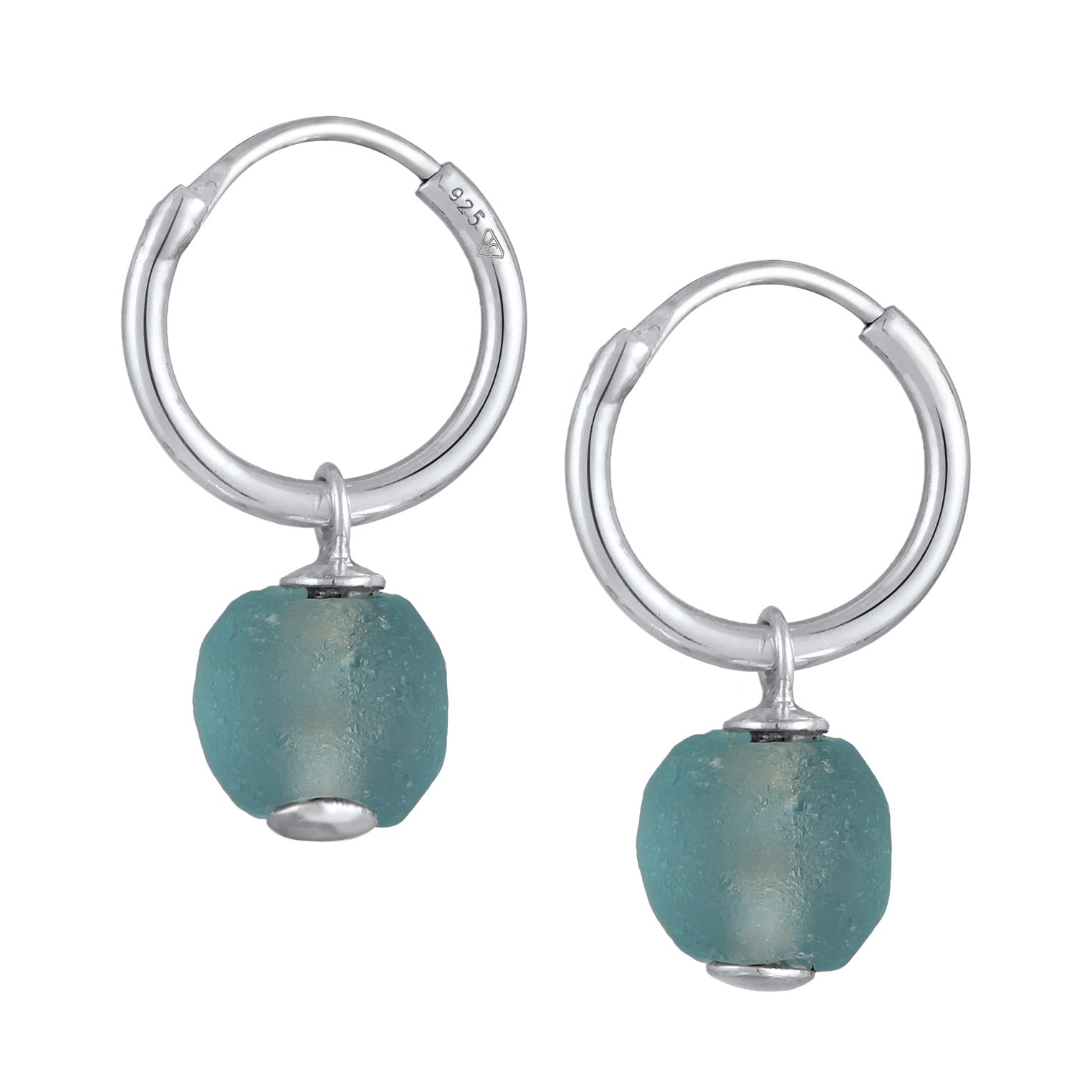 Silver Perhiasan Wanita Perak Asli - Silver Anting Creoles Pendant Bead Recycled Glass