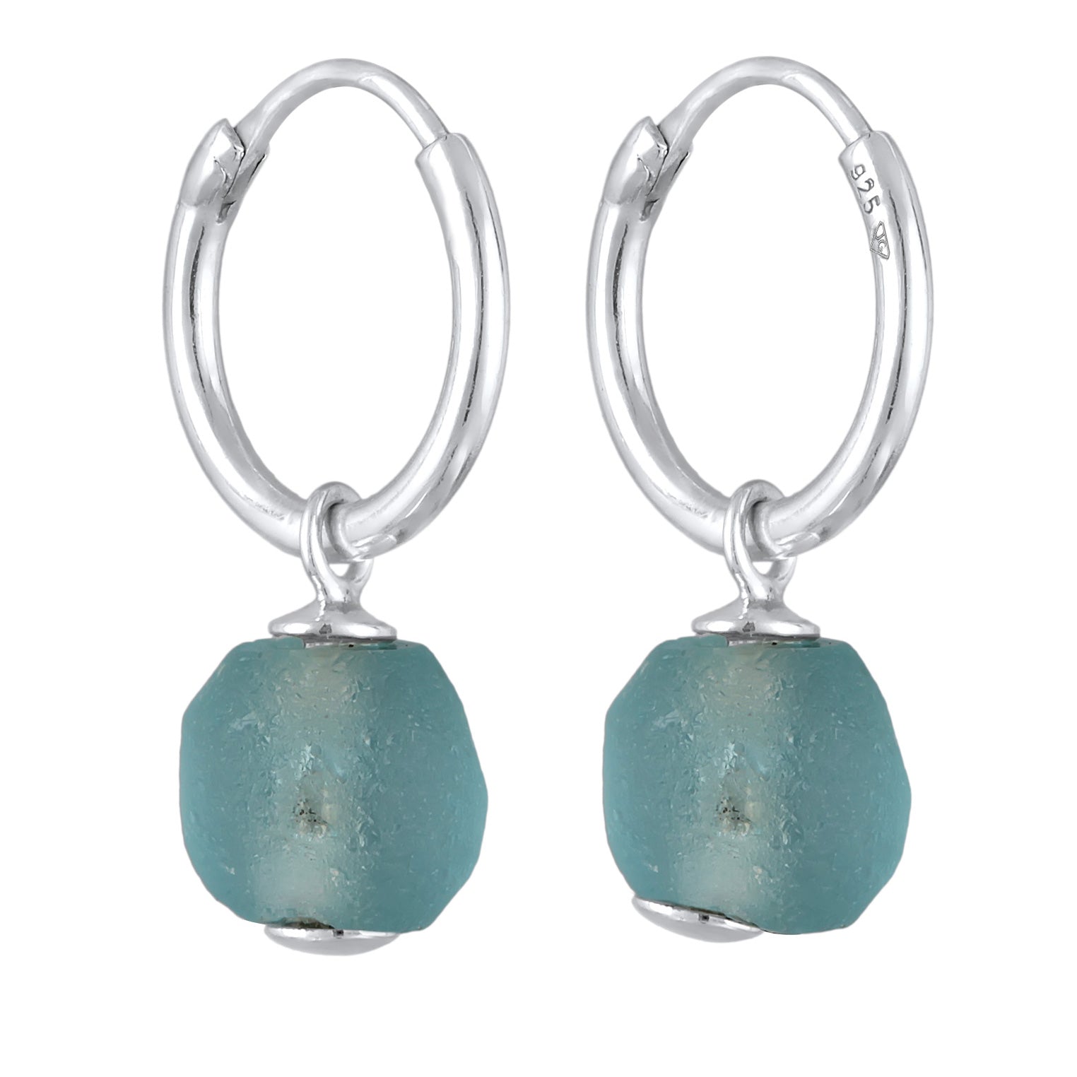 Silver Perhiasan Wanita Perak Asli - Silver Anting Creoles Pendant Bead Recycled Glass