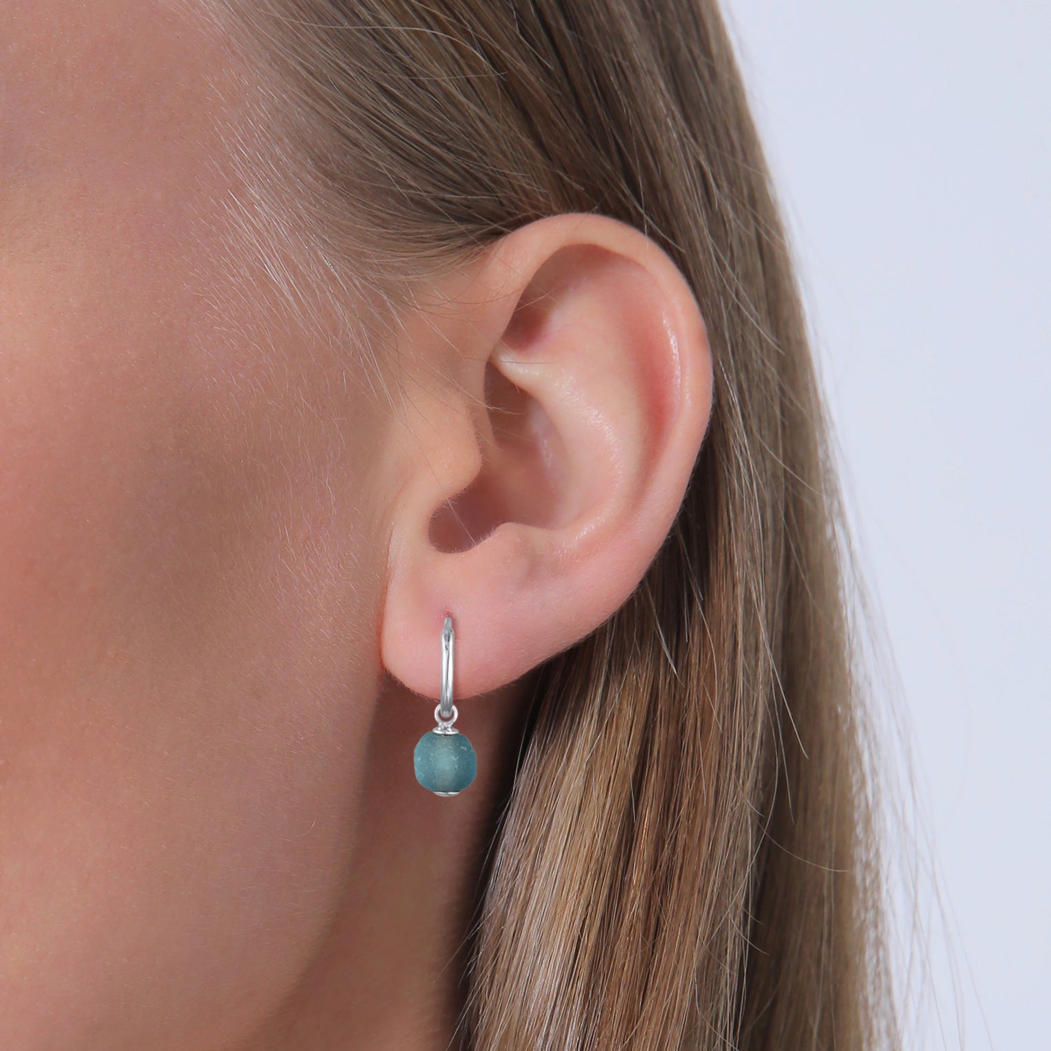 Silver Perhiasan Wanita Perak Asli - Silver Anting Creoles Pendant Bead Recycled Glass