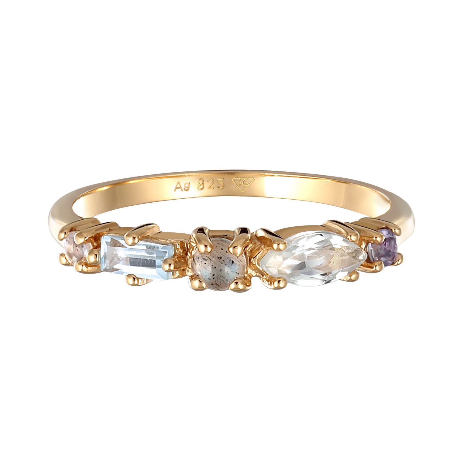 Gold Perhiasan Wanita Perak Asli - Silver Cincin Memoire Classic Topaz, Moonstone And Amethyst Lapis Emas