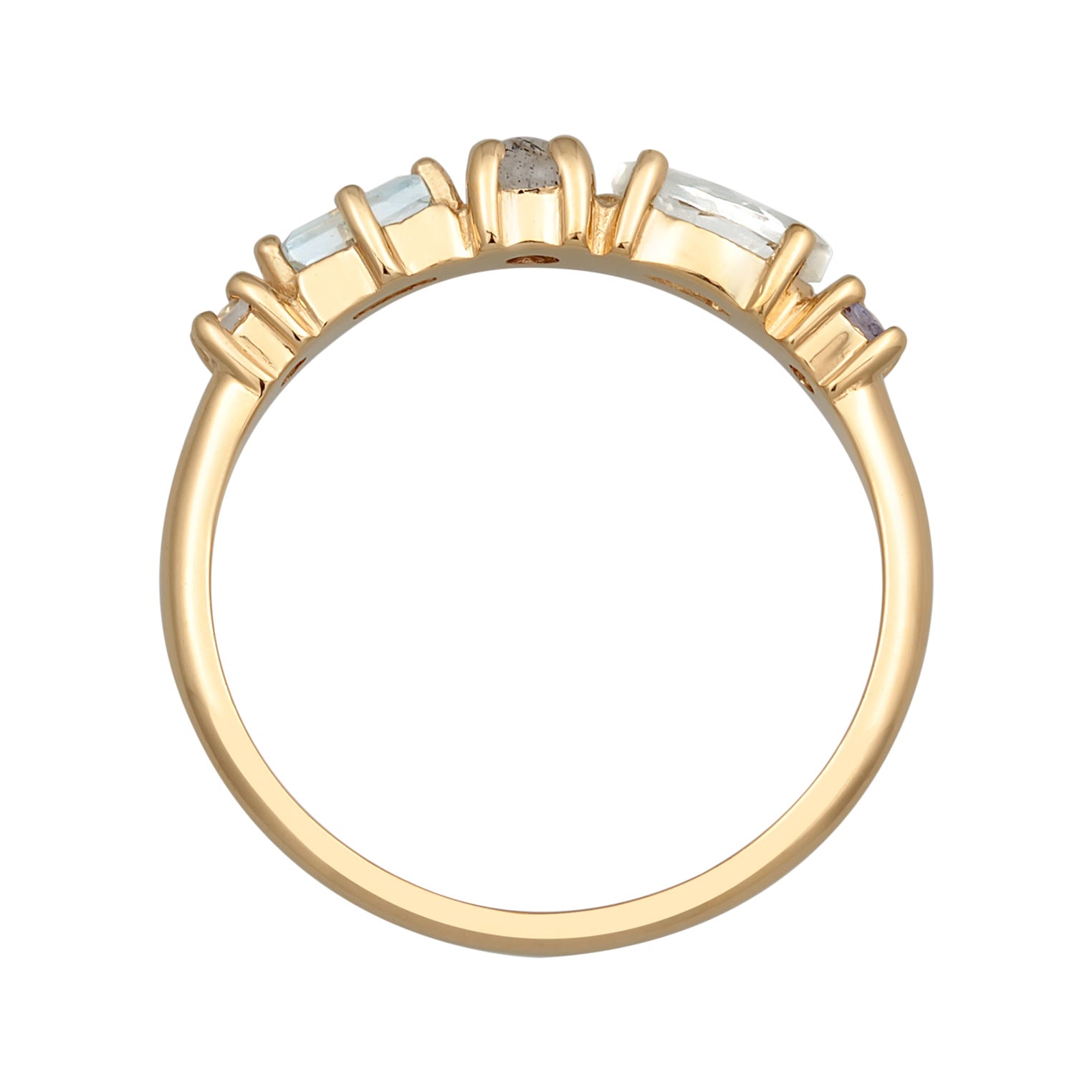 Gold Perhiasan Wanita Perak Asli - Silver Cincin Memoire Classic Topaz, Moonstone And Amethyst Lapis Emas