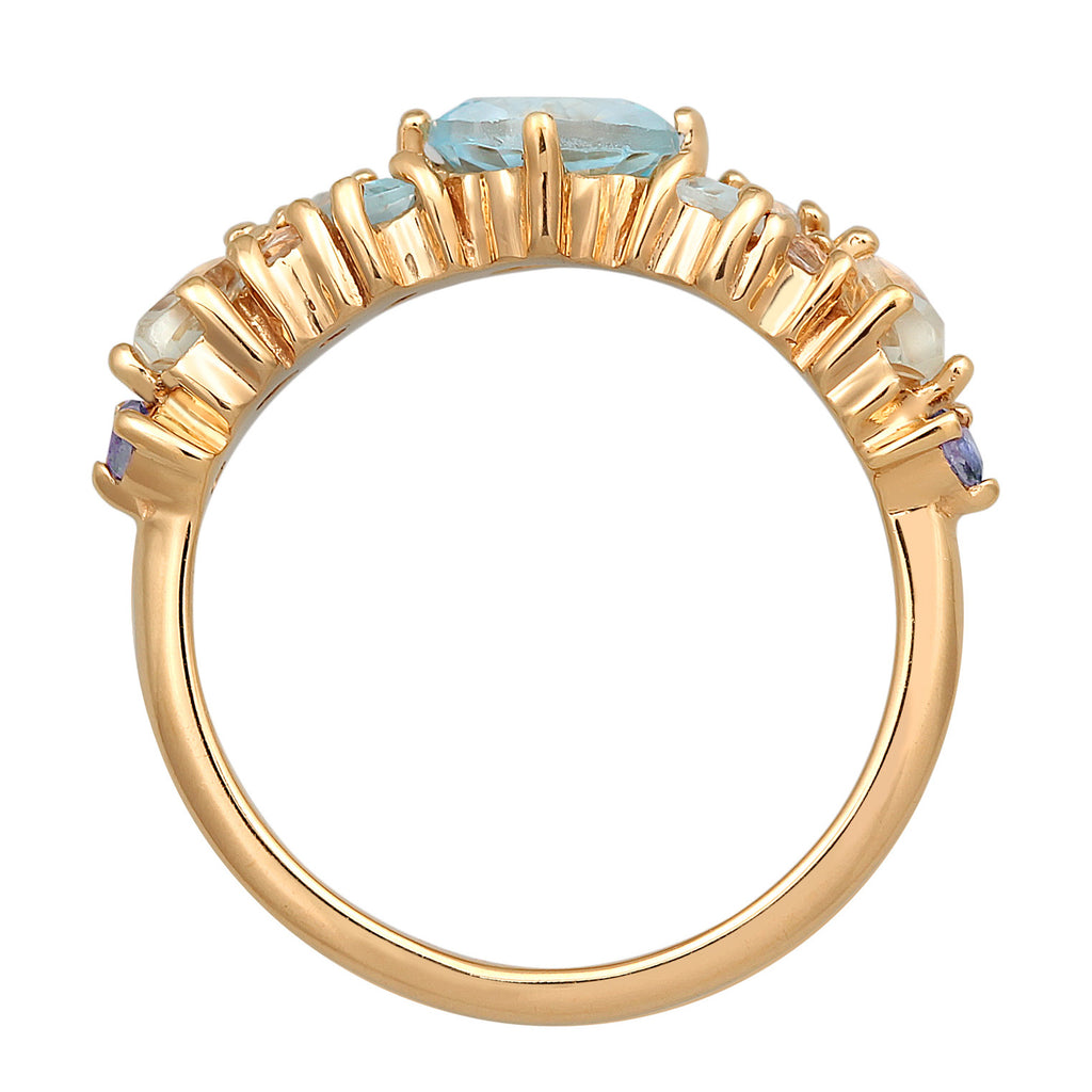 Blue Topaz Cocktail Ring 925 Silver Gold Plated
