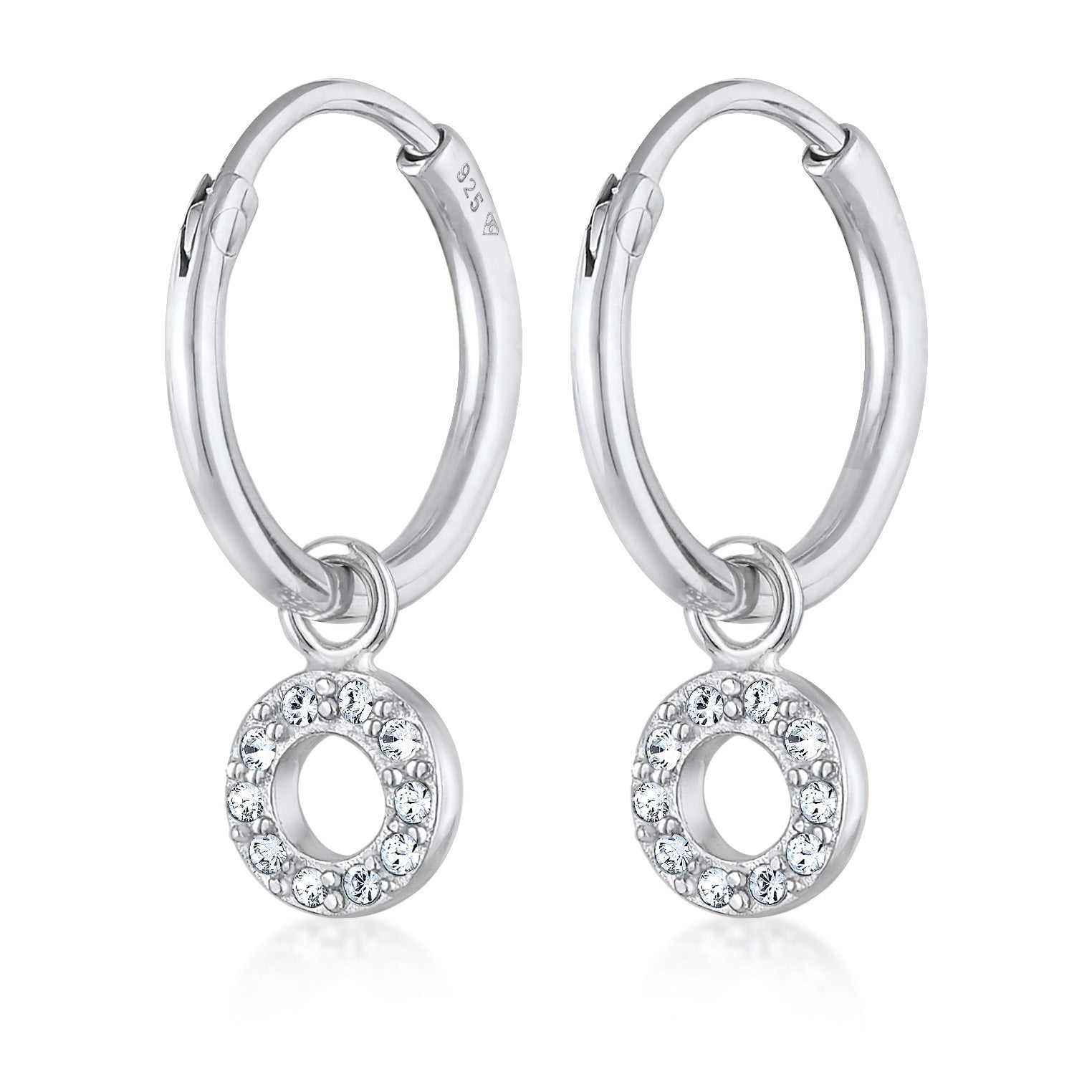 Silver Perhiasan Wanita Perak Asli - Silver Anting Creoles Pendant Round with Crystals
