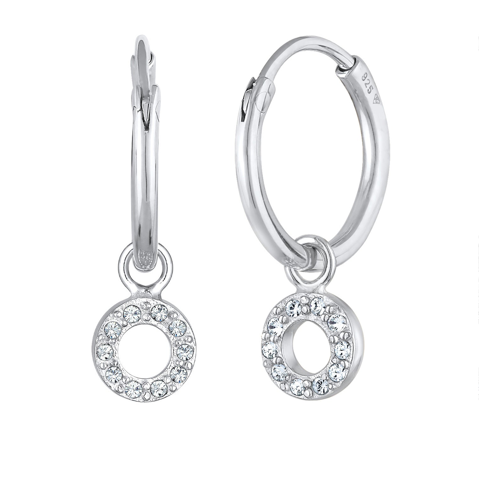 Silver Perhiasan Wanita Perak Asli - Silver Anting Creoles Pendant Round with Crystals