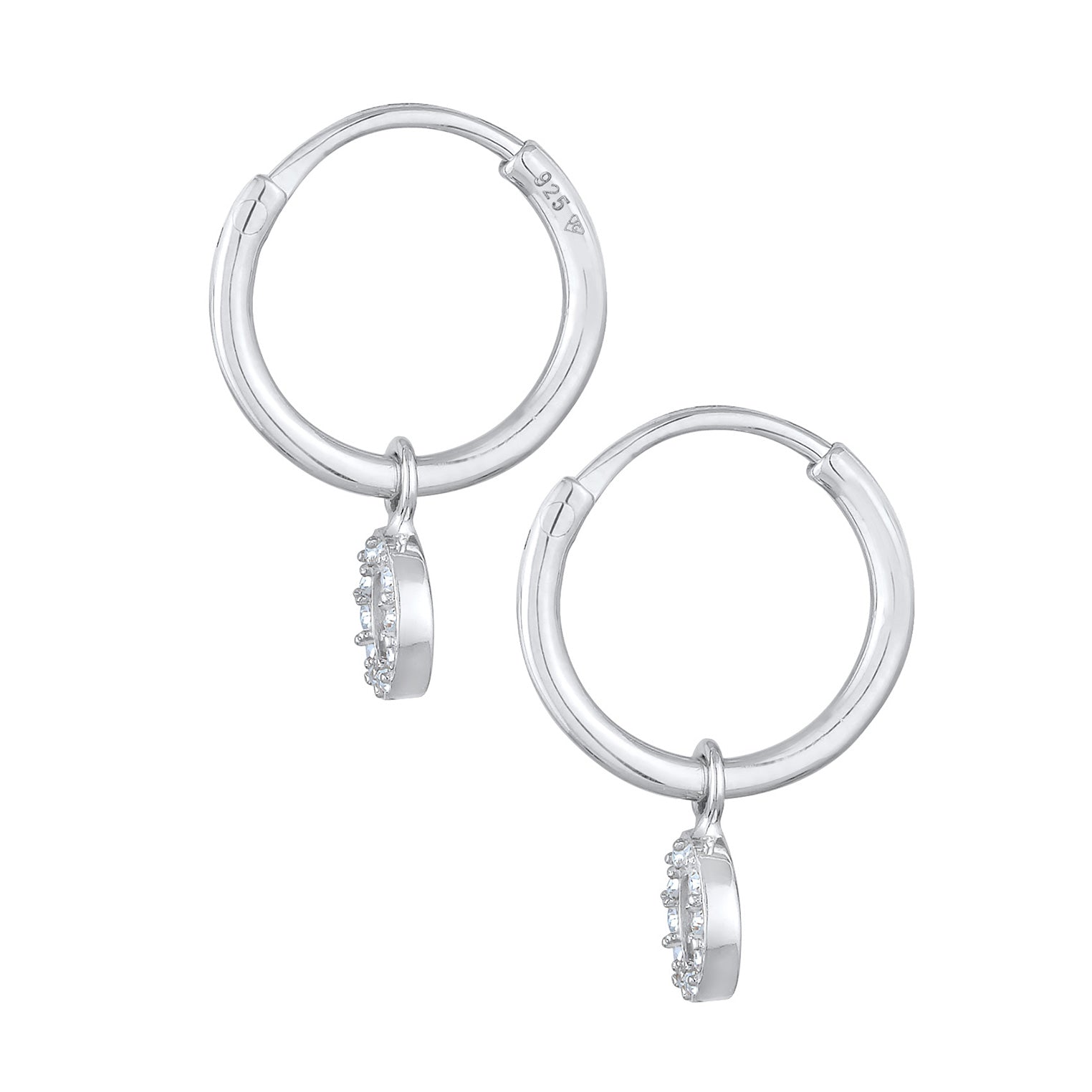 Silver Perhiasan Wanita Perak Asli - Silver Anting Creoles Pendant Round with Crystals