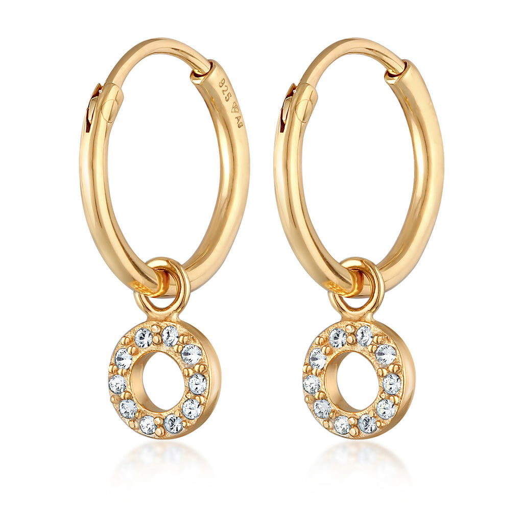 Pavé Circle Charm Hoop Earrings 925 Silver Gold Plated – Embellished with Crystals by Swarovski®