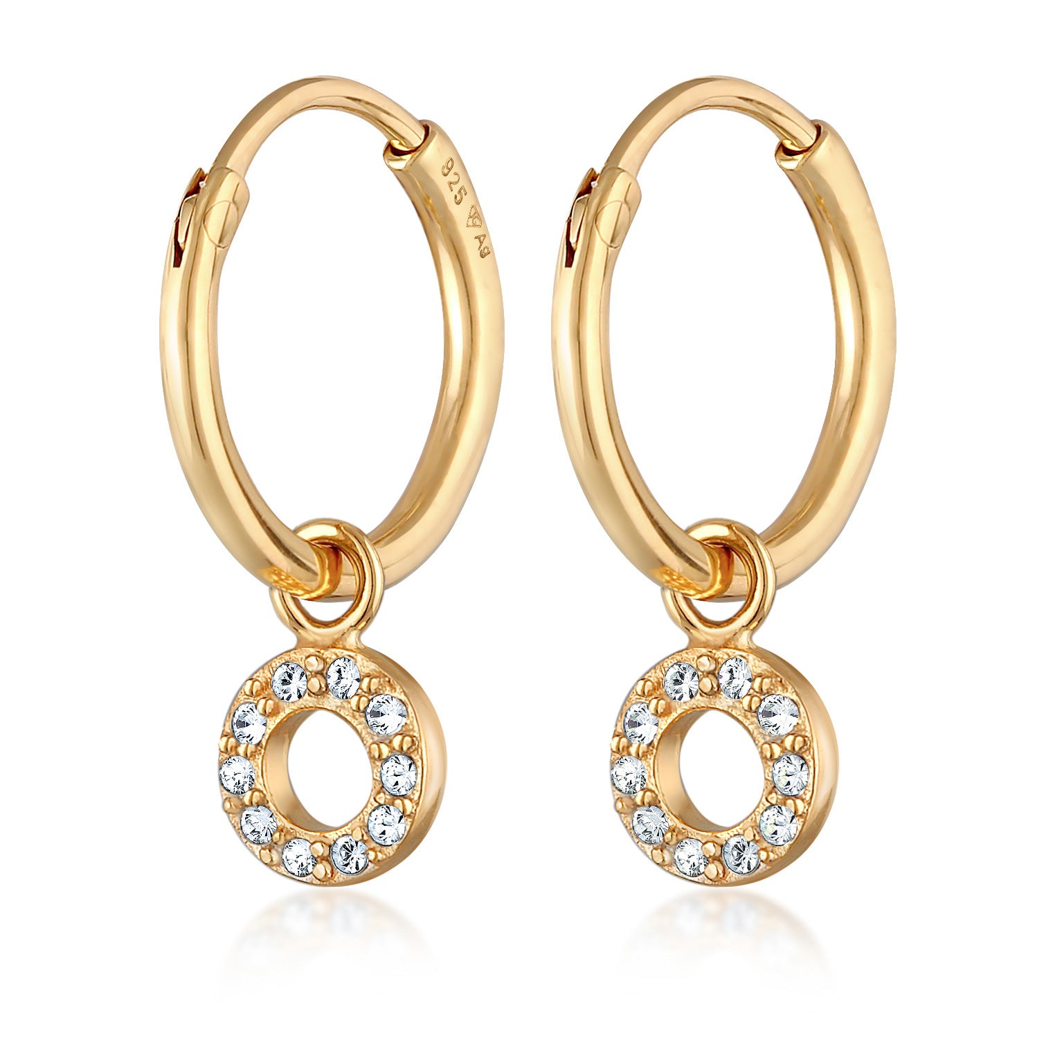 Gold Perhiasan Wanita Perak Asli - Silver Anting Creoles Pendant Round Crystals Lapis Emas