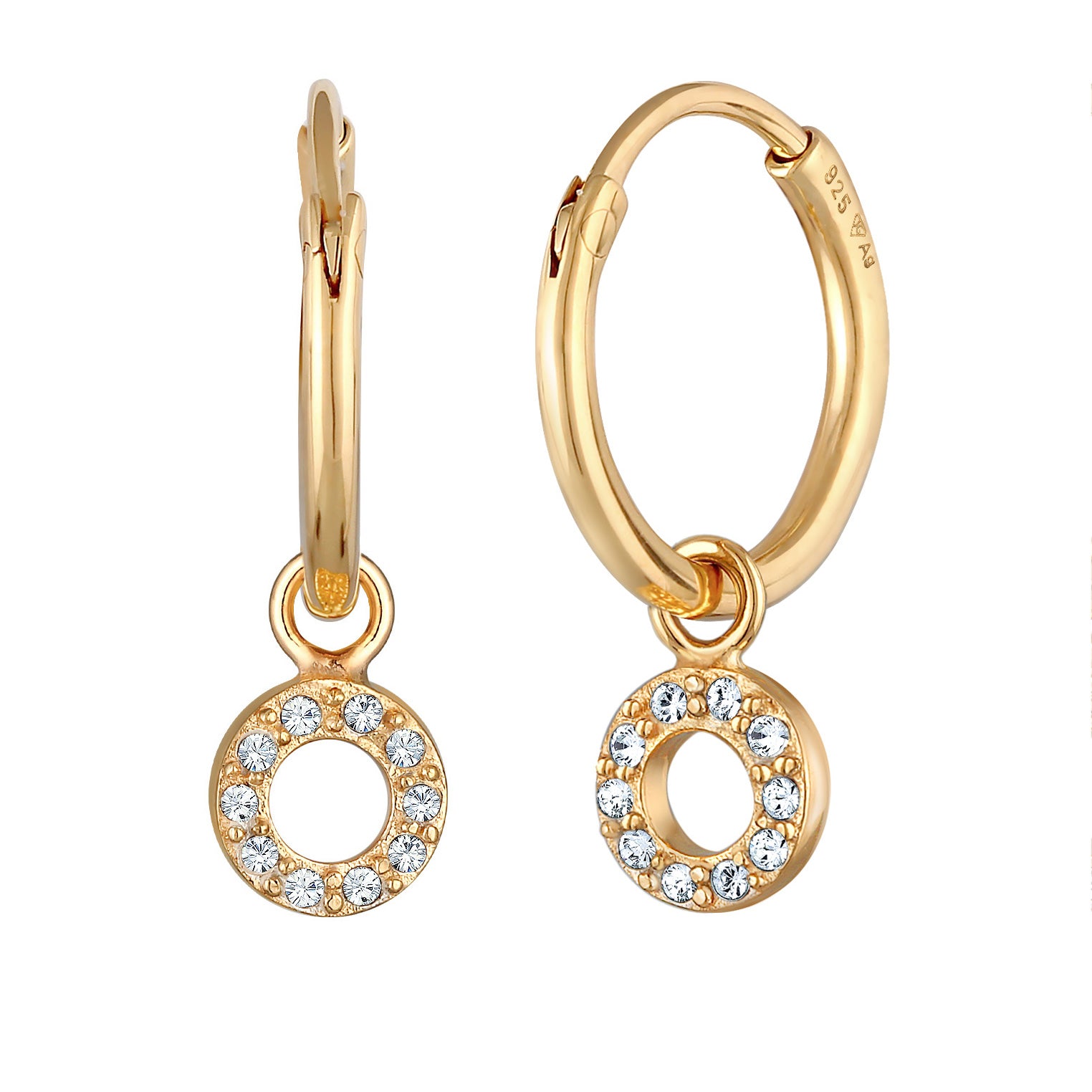 Gold Perhiasan Wanita Perak Asli - Silver Anting Creoles Pendant Round Crystals Lapis Emas