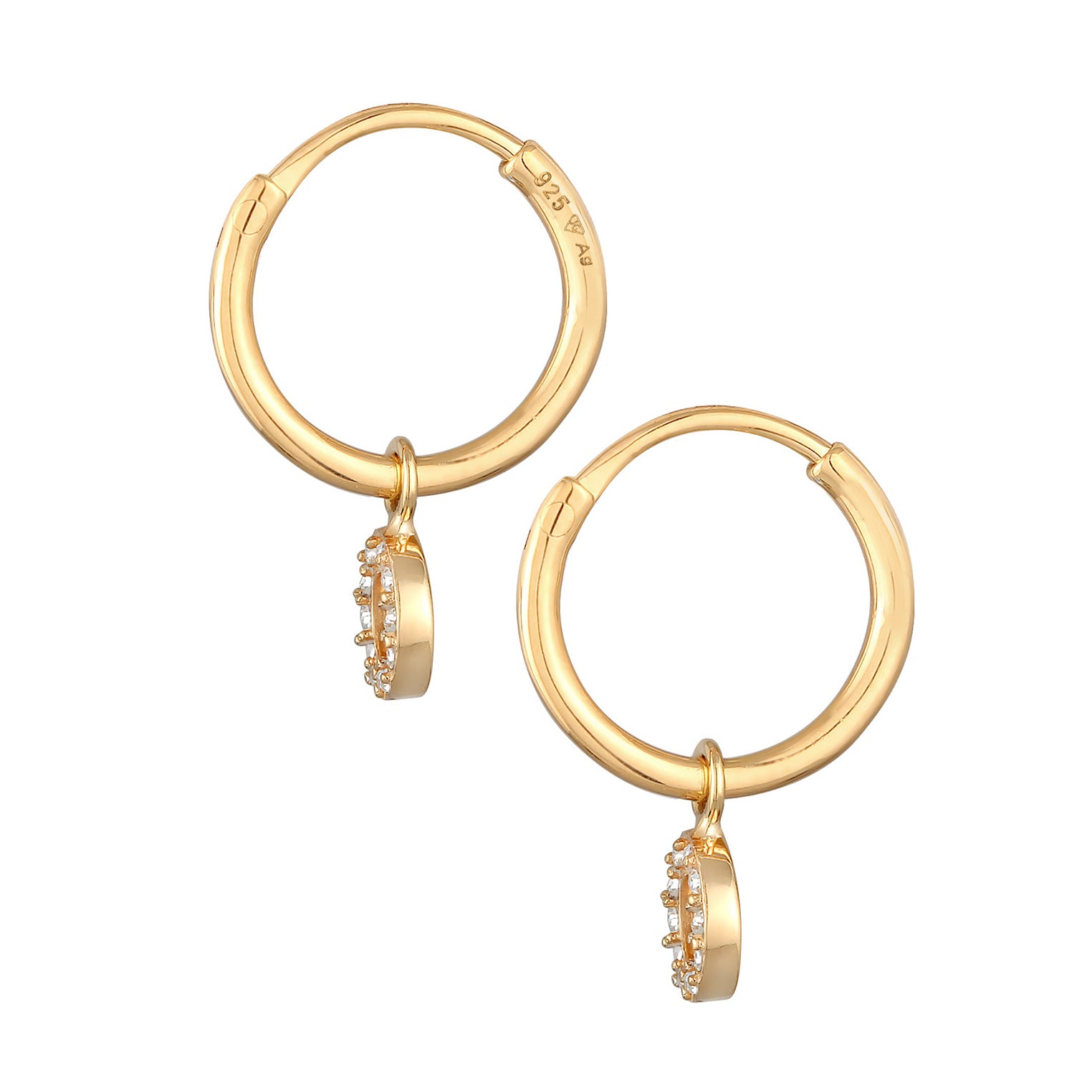 Gold Perhiasan Wanita Perak Asli - Silver Anting Creoles Pendant Round Crystals Lapis Emas