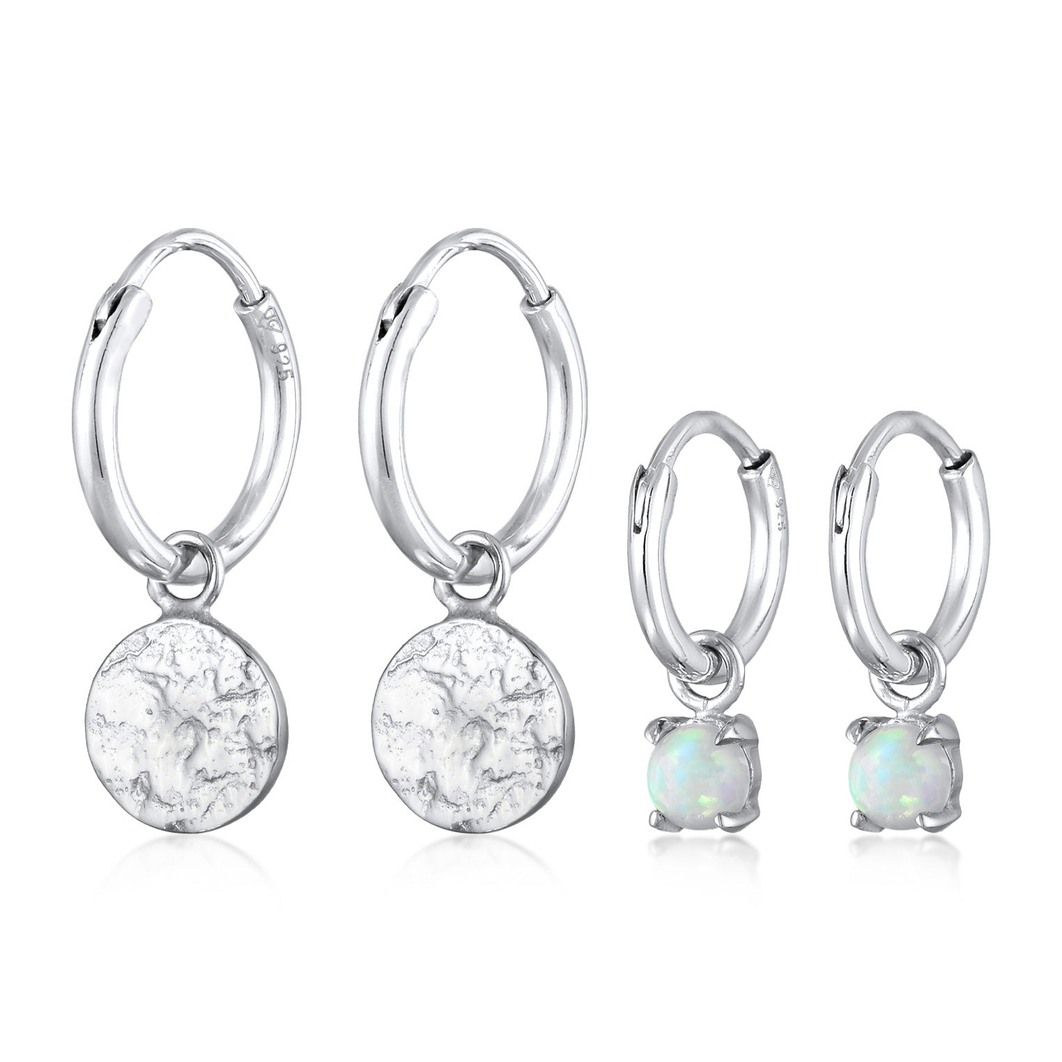 Silver Perhiasan Wanita Perak Asli - Silver Anting Creoles Platelet Set Of 2 Opal