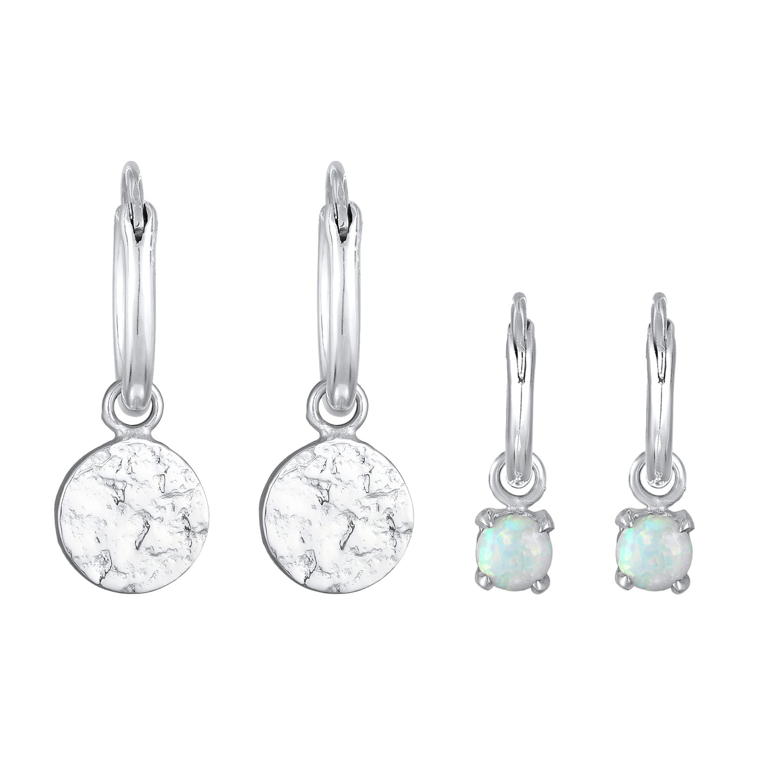 Silver Perhiasan Wanita Perak Asli - Silver Anting Creoles Platelet Set Of 2 Opal