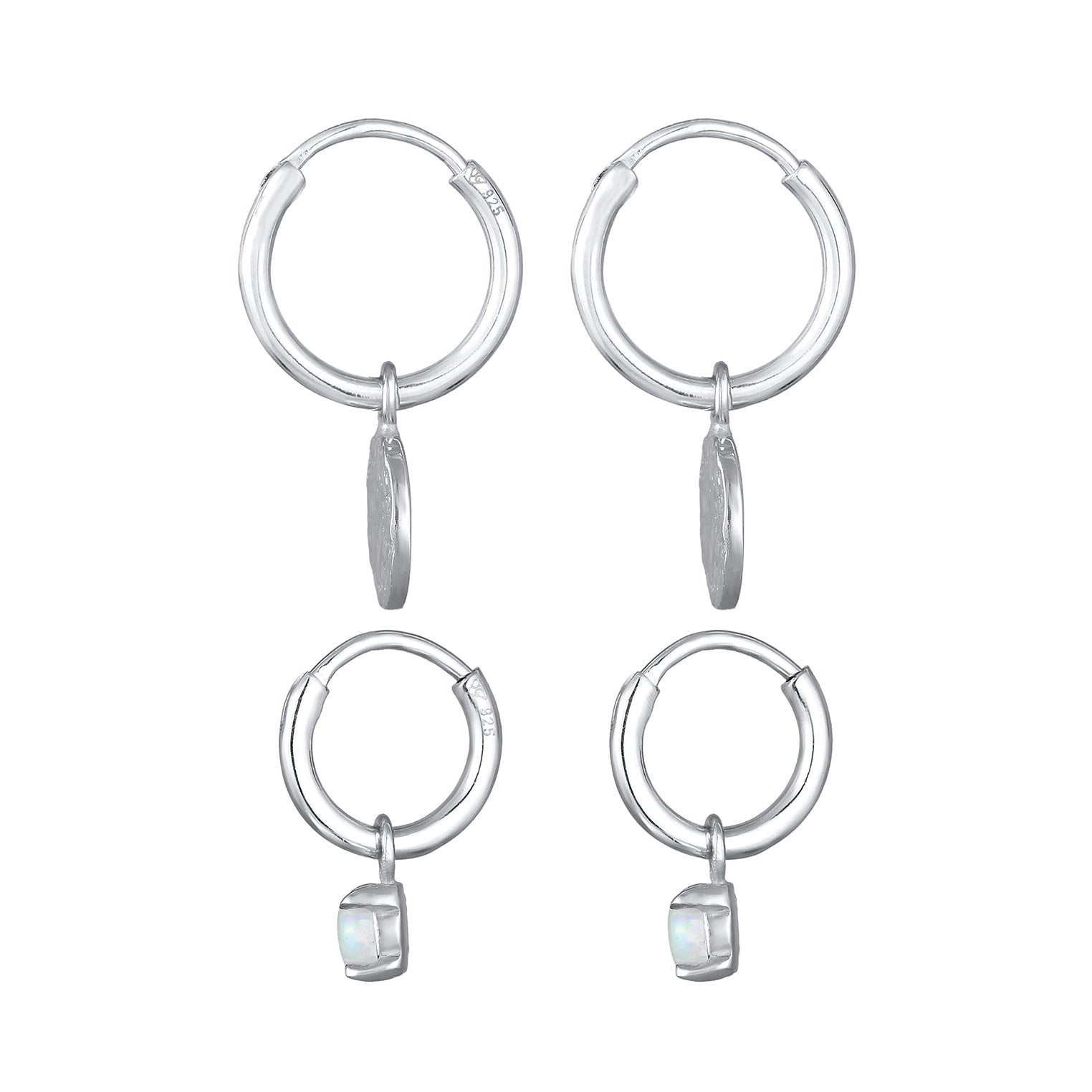Silver Perhiasan Wanita Perak Asli - Silver Anting Creoles Platelet Set Of 2 Opal