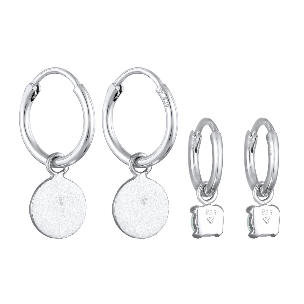 Silver Perhiasan Wanita Perak Asli - Silver Anting Creoles Platelet Set Of 2 Opal