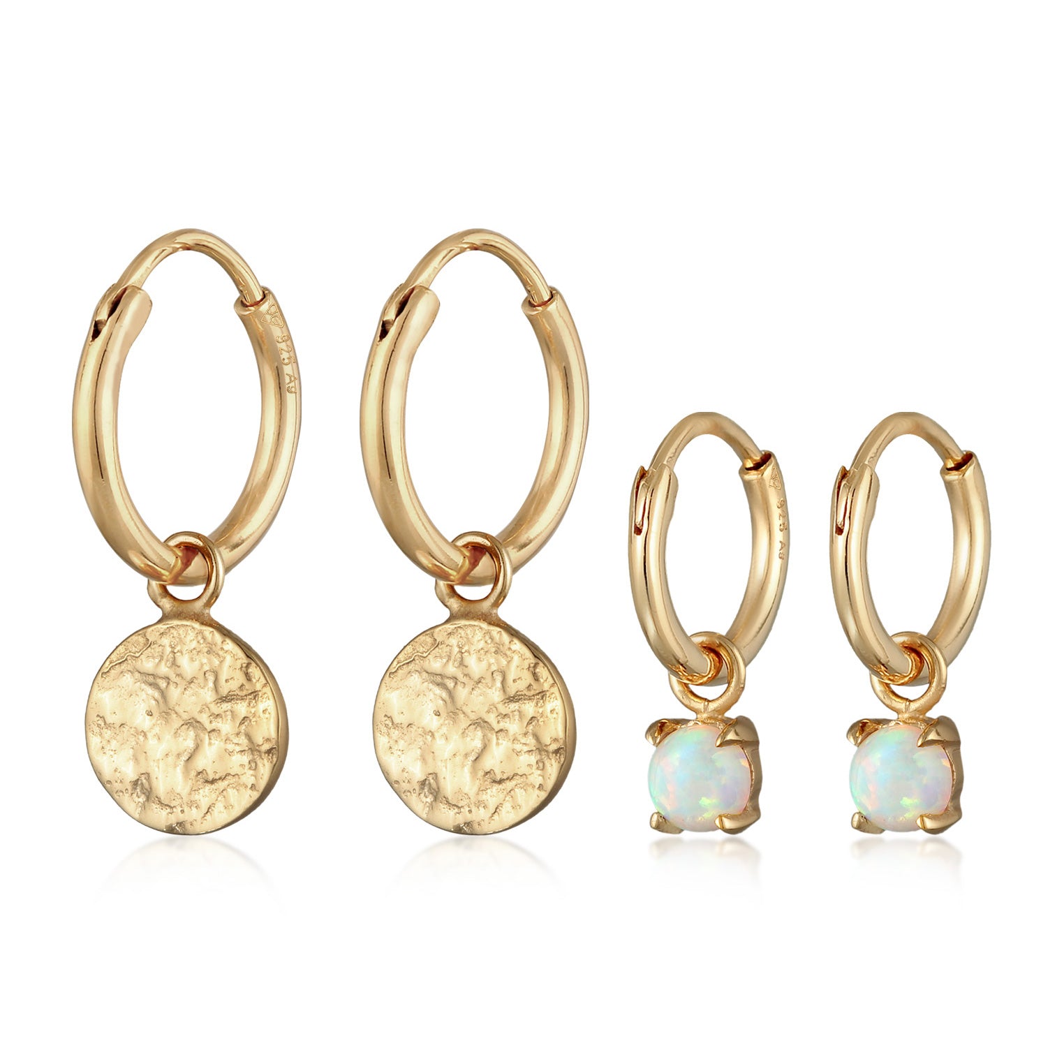 Gold Perhiasan Wanita Perak Asli - Silver Anting Creoles Platelet Set Of 2 Opal Lapis Emas