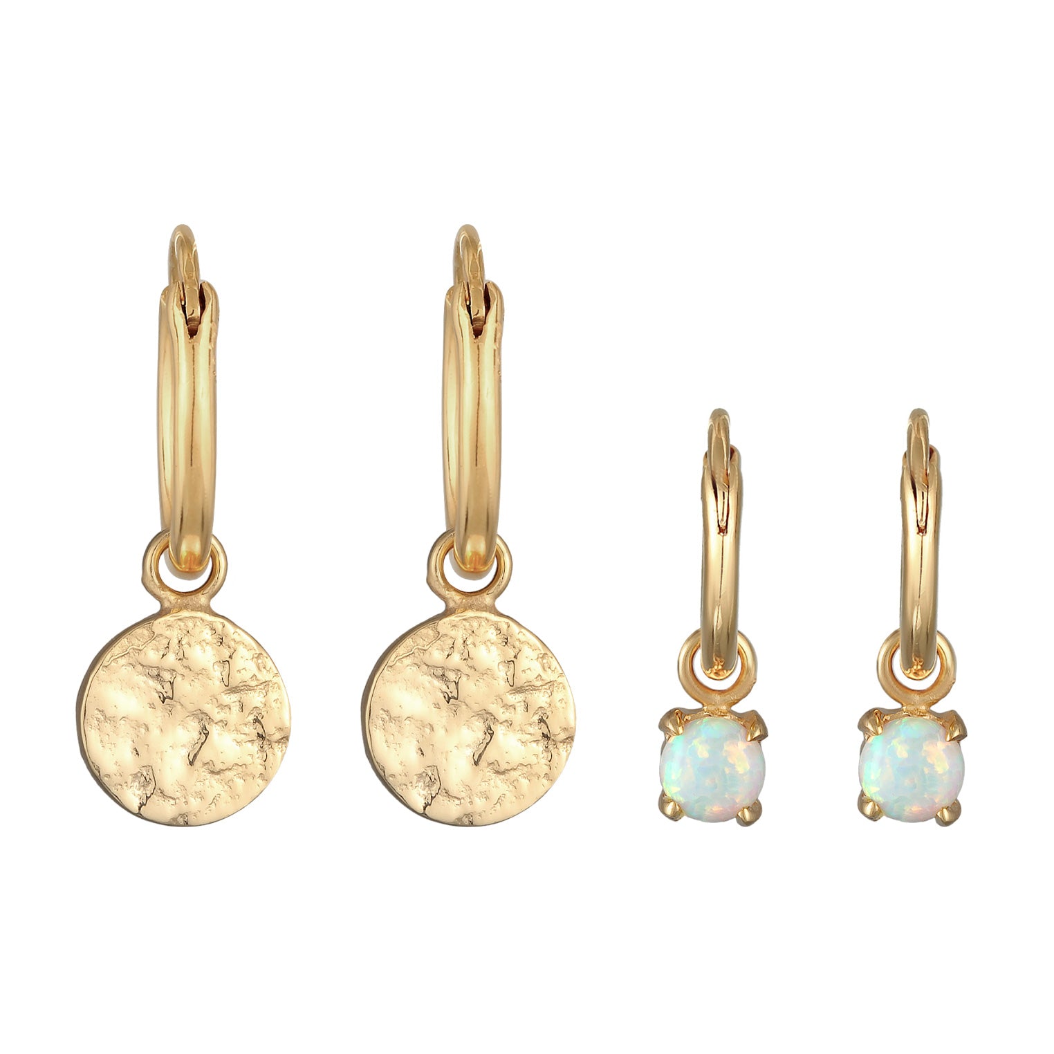 Gold Perhiasan Wanita Perak Asli - Silver Anting Creoles Platelet Set Of 2 Opal Lapis Emas