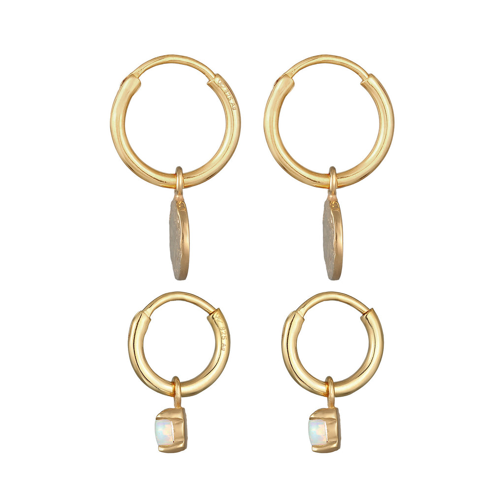 Gold Perhiasan Wanita Perak Asli - Silver Anting Creoles Platelet Set Of 2 Opal Lapis Emas